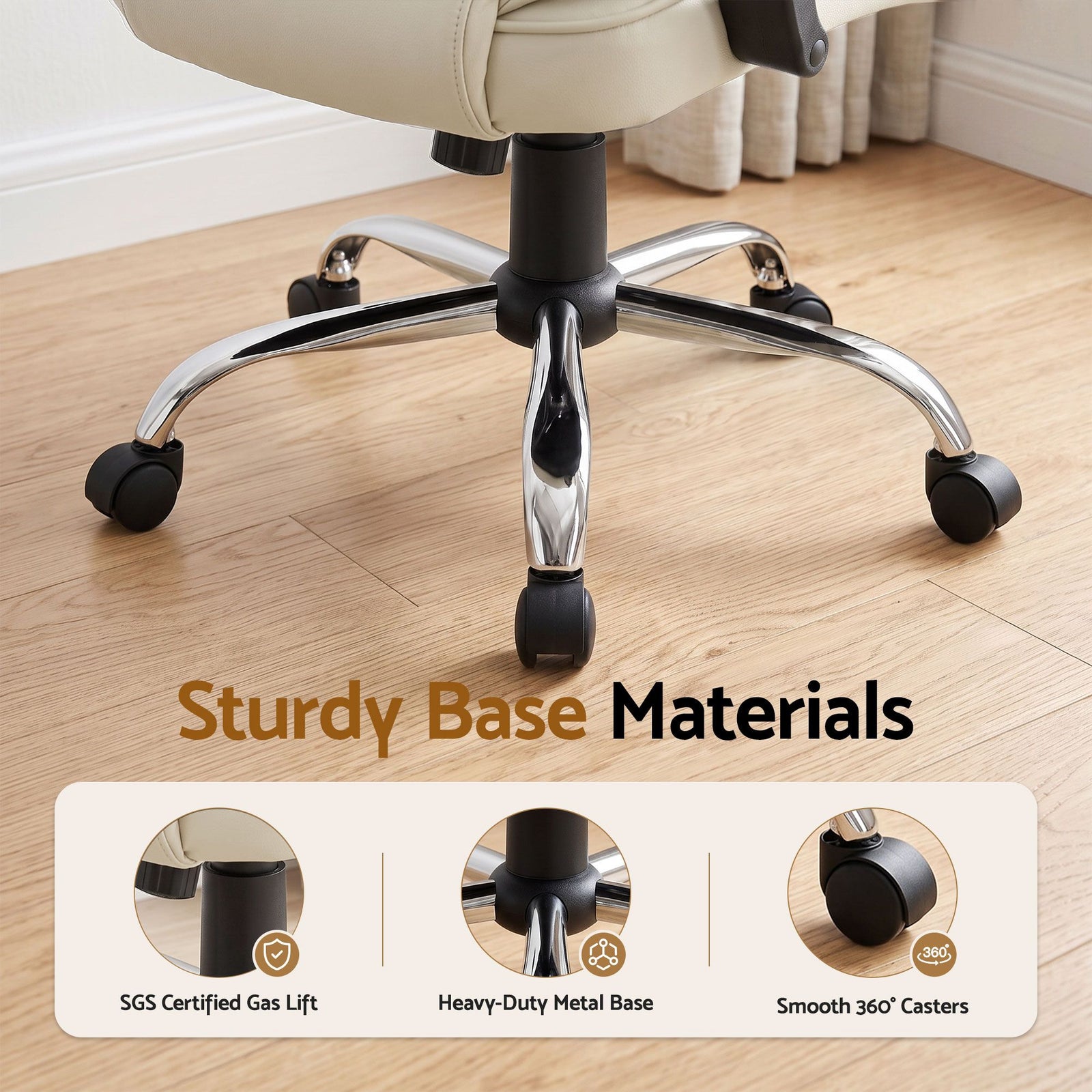 Artiss High Back PU Leather Office Chair Swivel Executive Chair Beige