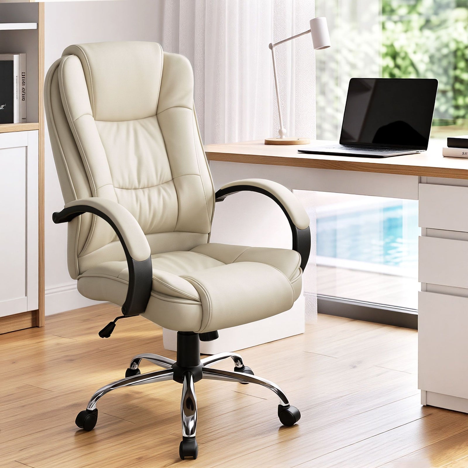Artiss High Back PU Leather Office Chair Swivel Executive Chair Beige