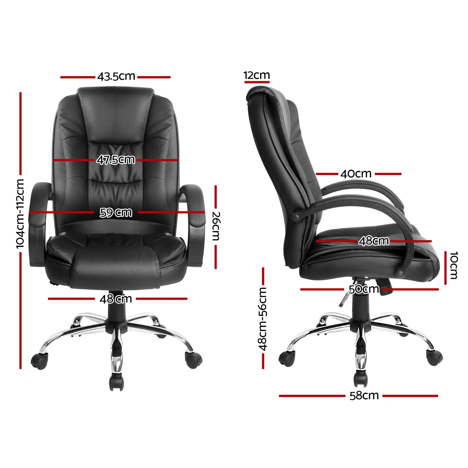 Artiss High Back PU Leather Office Chair Swivel Executive Chair Black