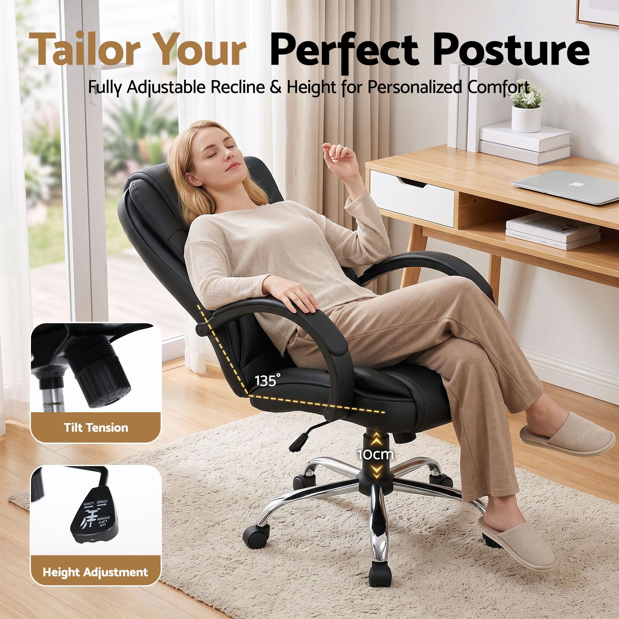 Artiss High Back PU Leather Office Chair Swivel Executive Chair Black