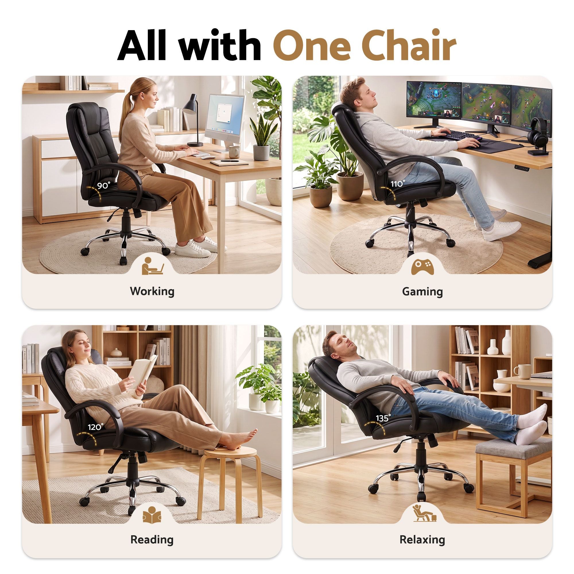 Artiss High Back PU Leather Office Chair Swivel Executive Chair Black