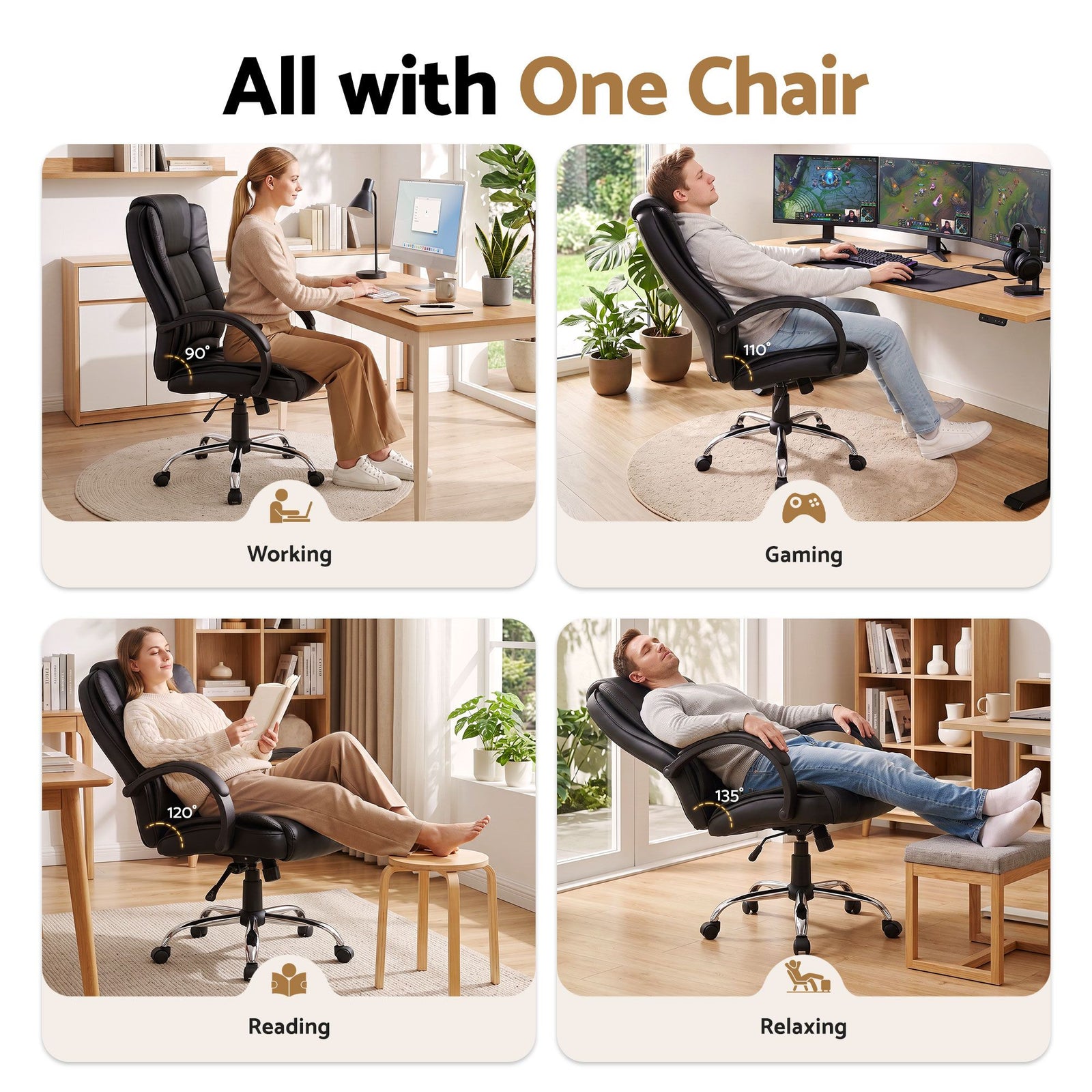 Artiss High Back PU Leather Office Chair Swivel Executive Chair Black