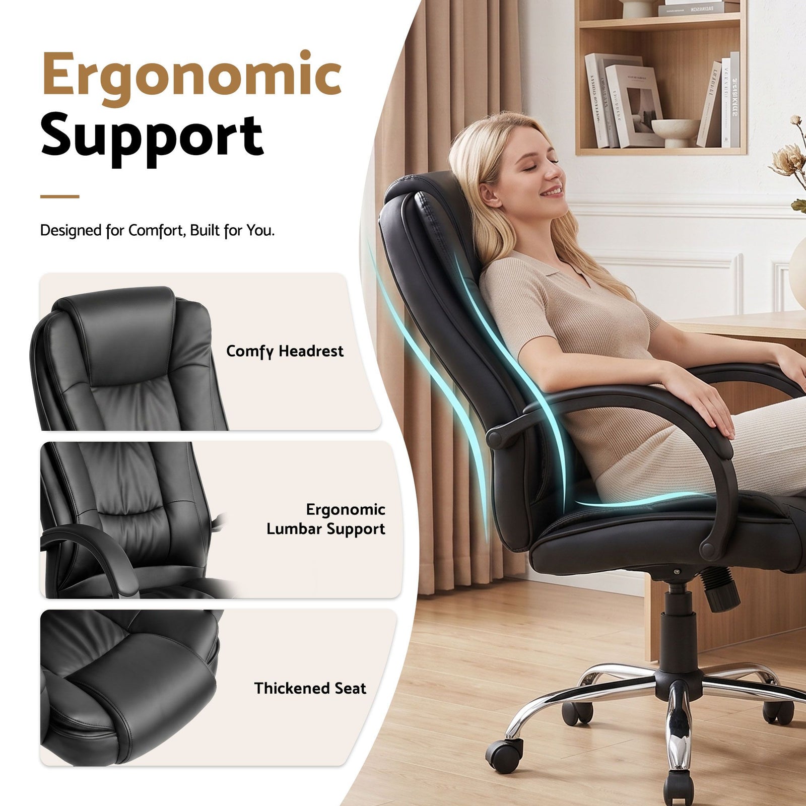 Artiss High Back PU Leather Office Chair Swivel Executive Chair Black
