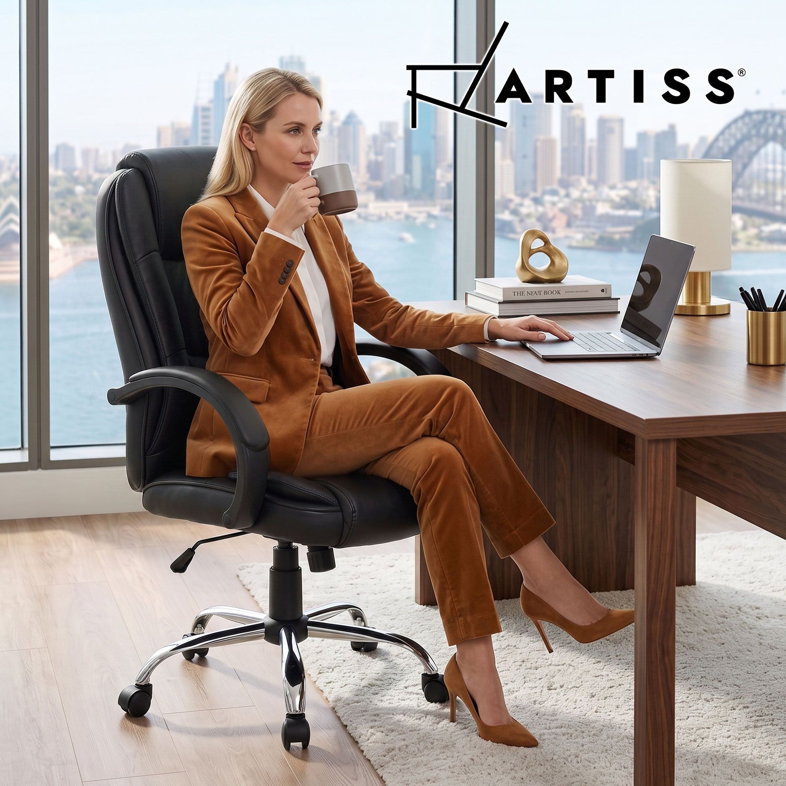 Artiss High Back PU Leather Office Chair Swivel Executive Chair Black