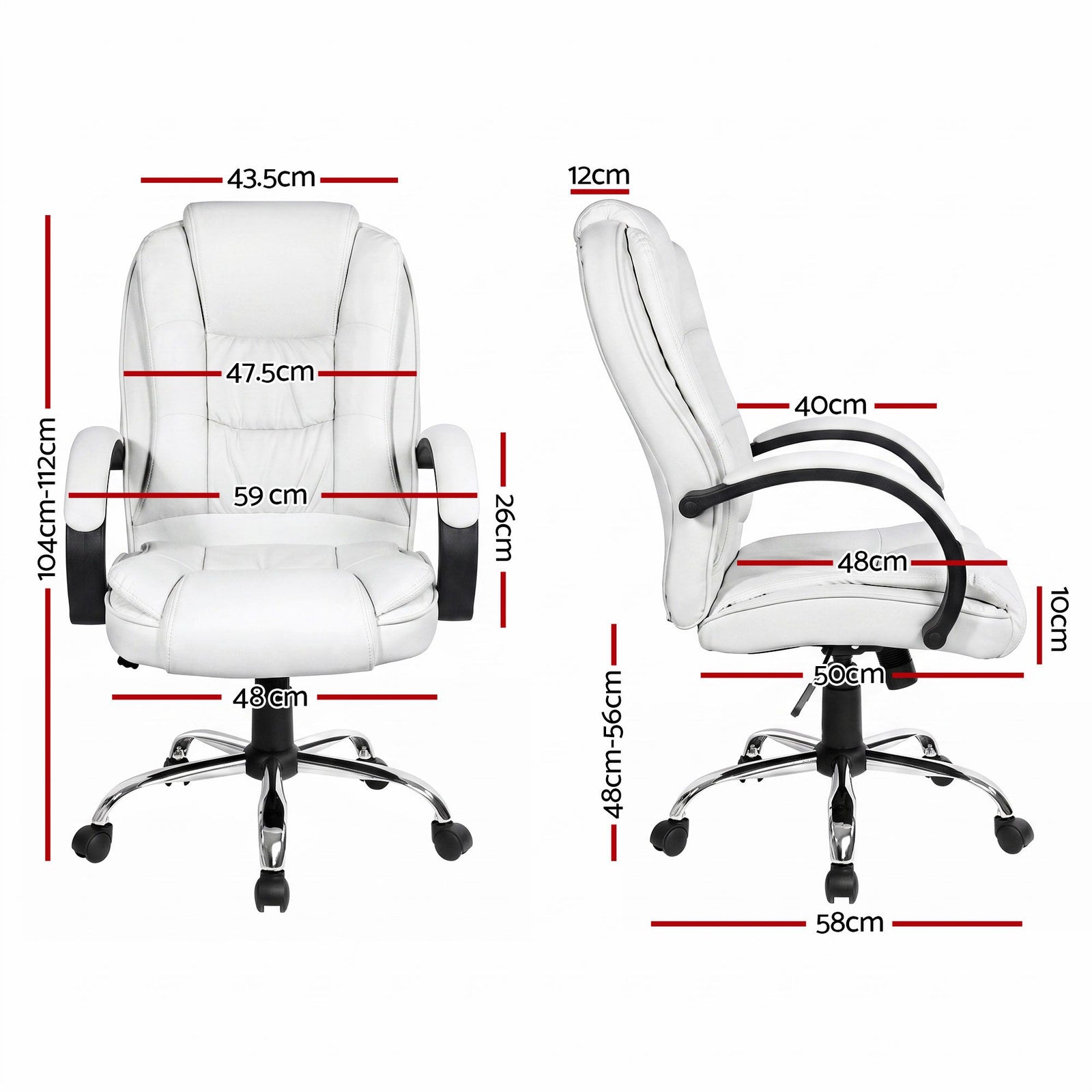 Artiss High Back PU Leather Office Chair Swivel Executive Chair White