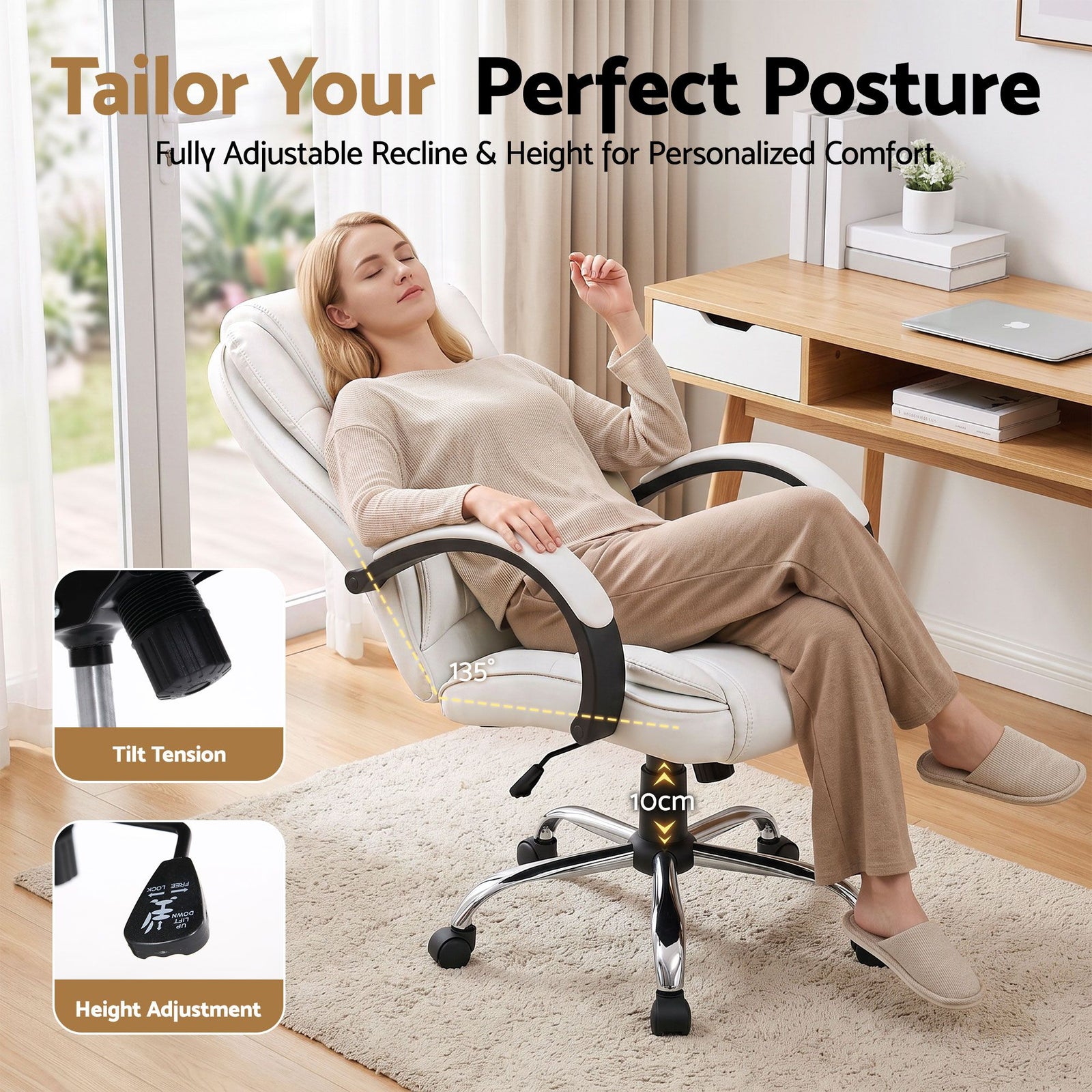 Artiss High Back PU Leather Office Chair Swivel Executive Chair White