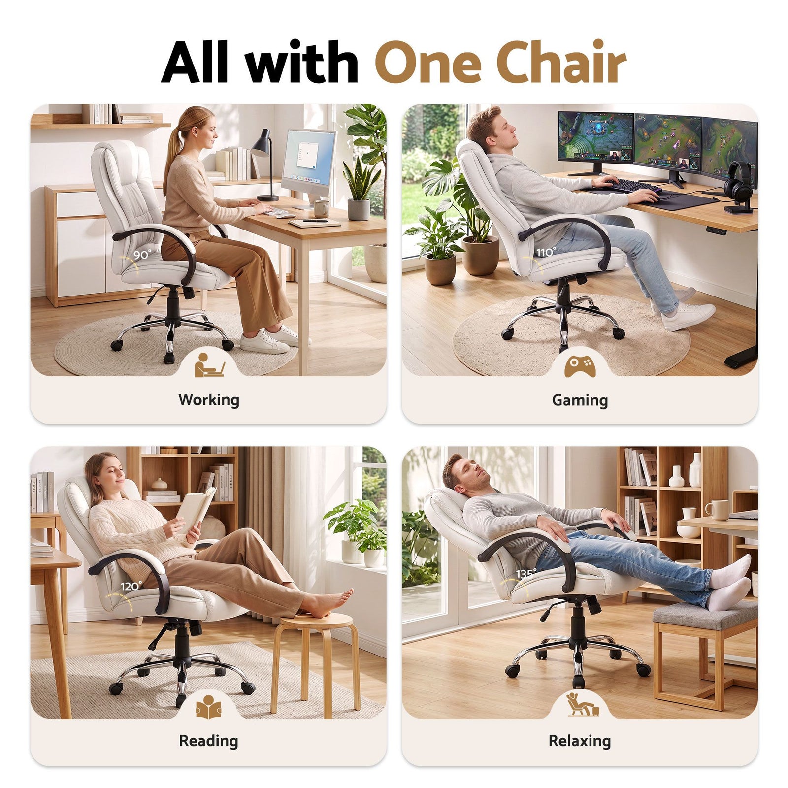 Artiss High Back PU Leather Office Chair Swivel Executive Chair White