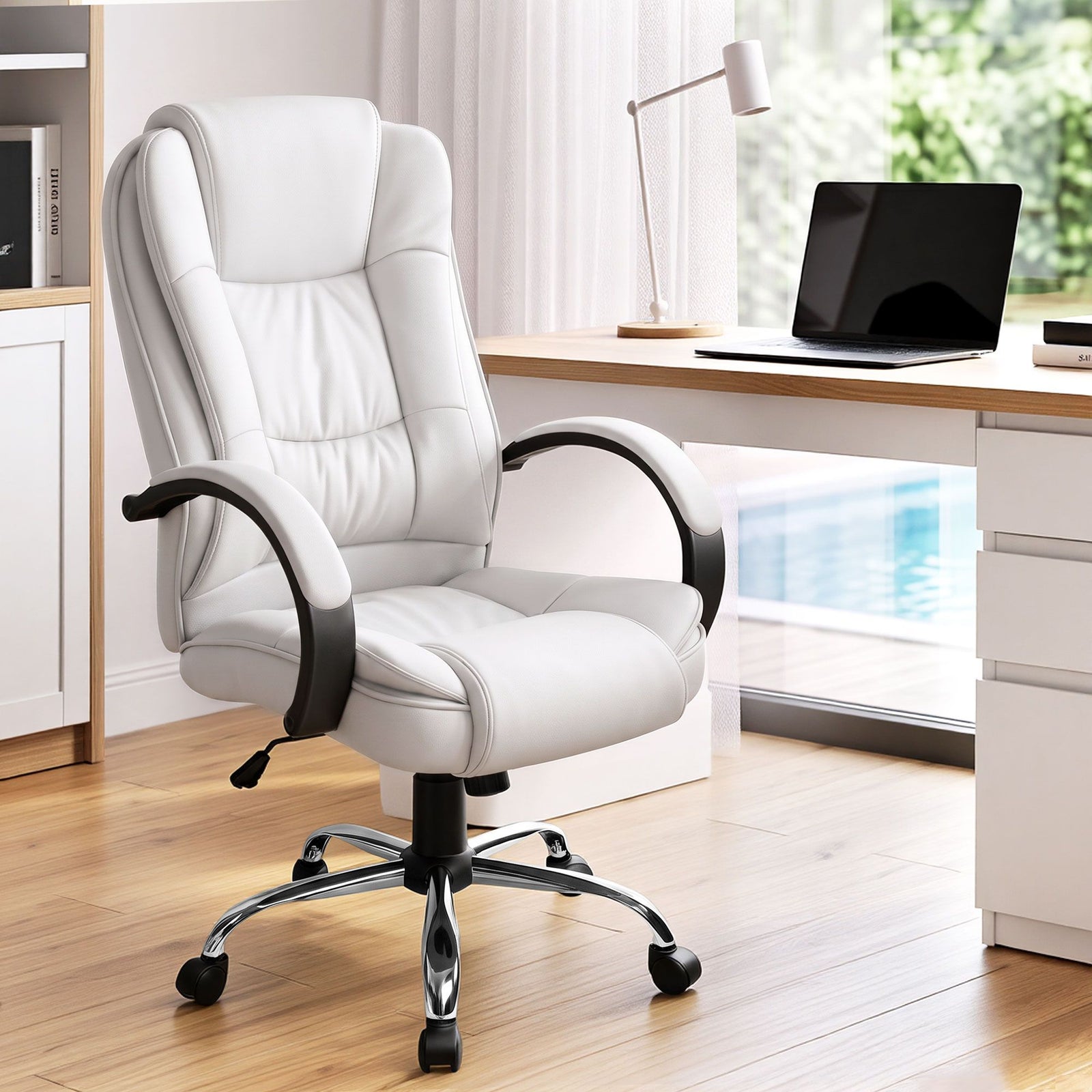 Artiss High Back PU Leather Office Chair Swivel Executive Chair White