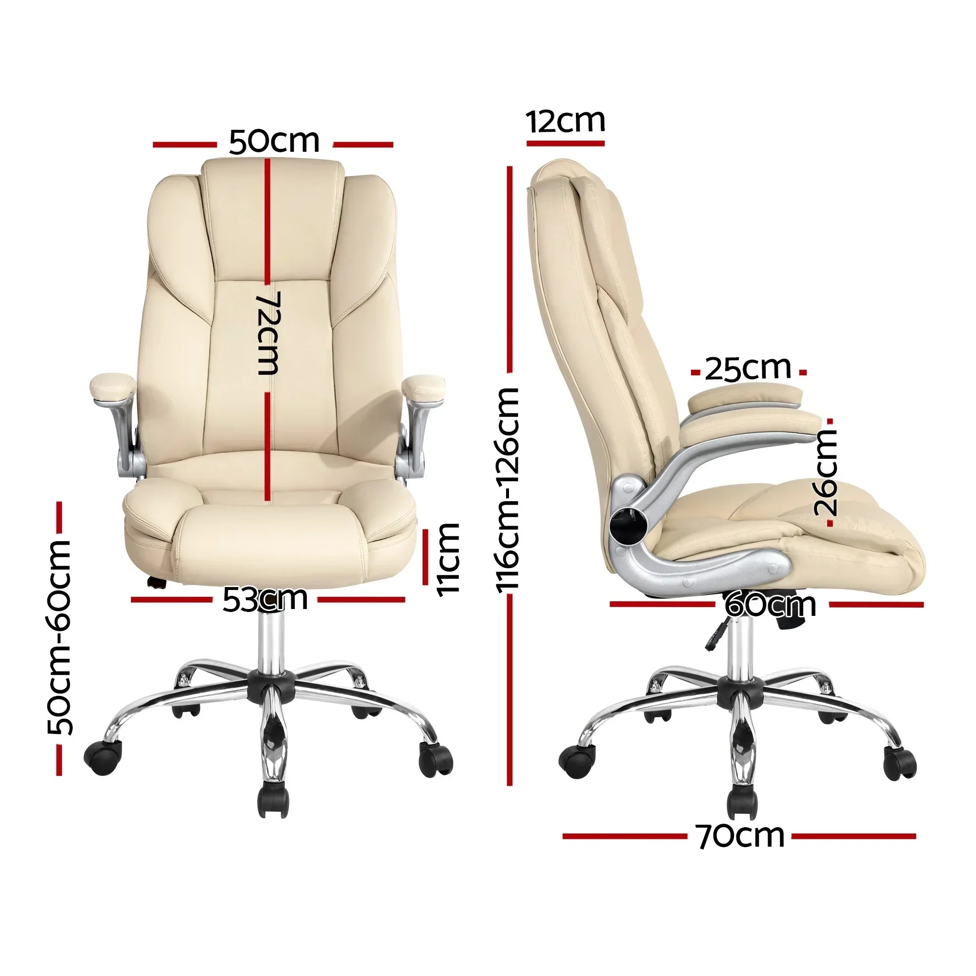 Artiss Kea Executive Office Chair – PU Leather, Lumbar Support, Retractable Arms Beige