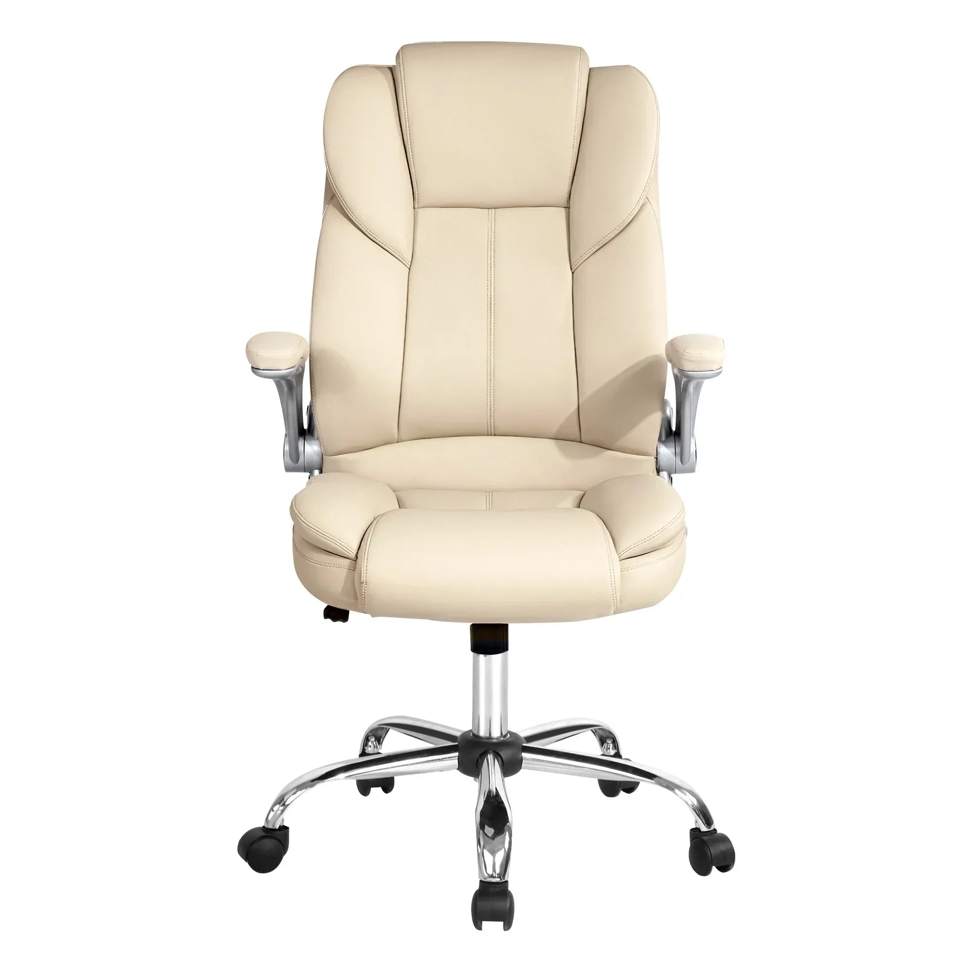 Artiss Kea Executive Office Chair – PU Leather, Lumbar Support, Retractable Arms Beige