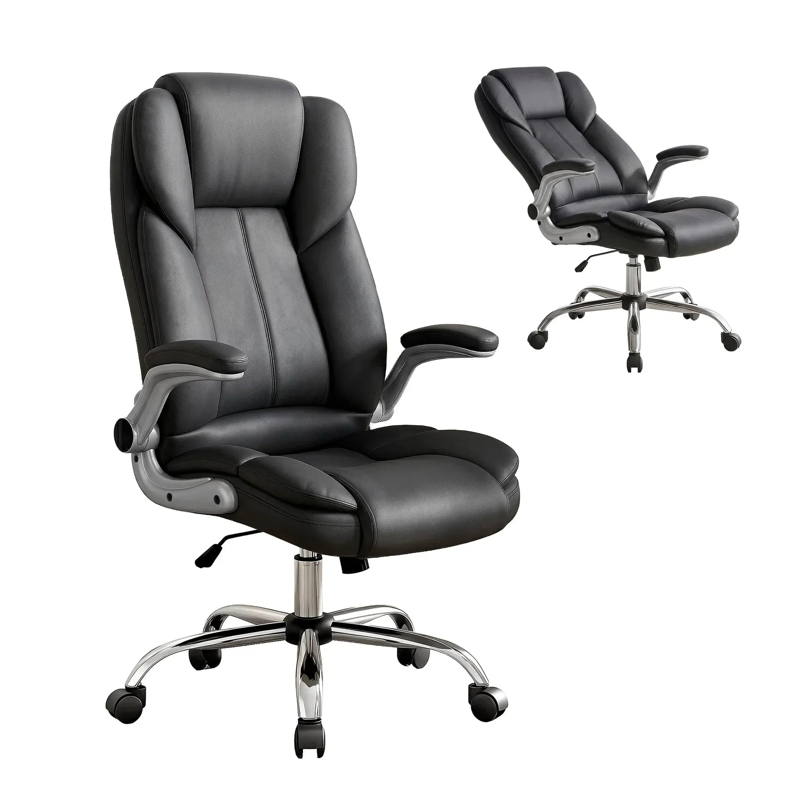 Kea Executive Office Chair – PU Leather, Lumbar Support, Retractable Arms Black