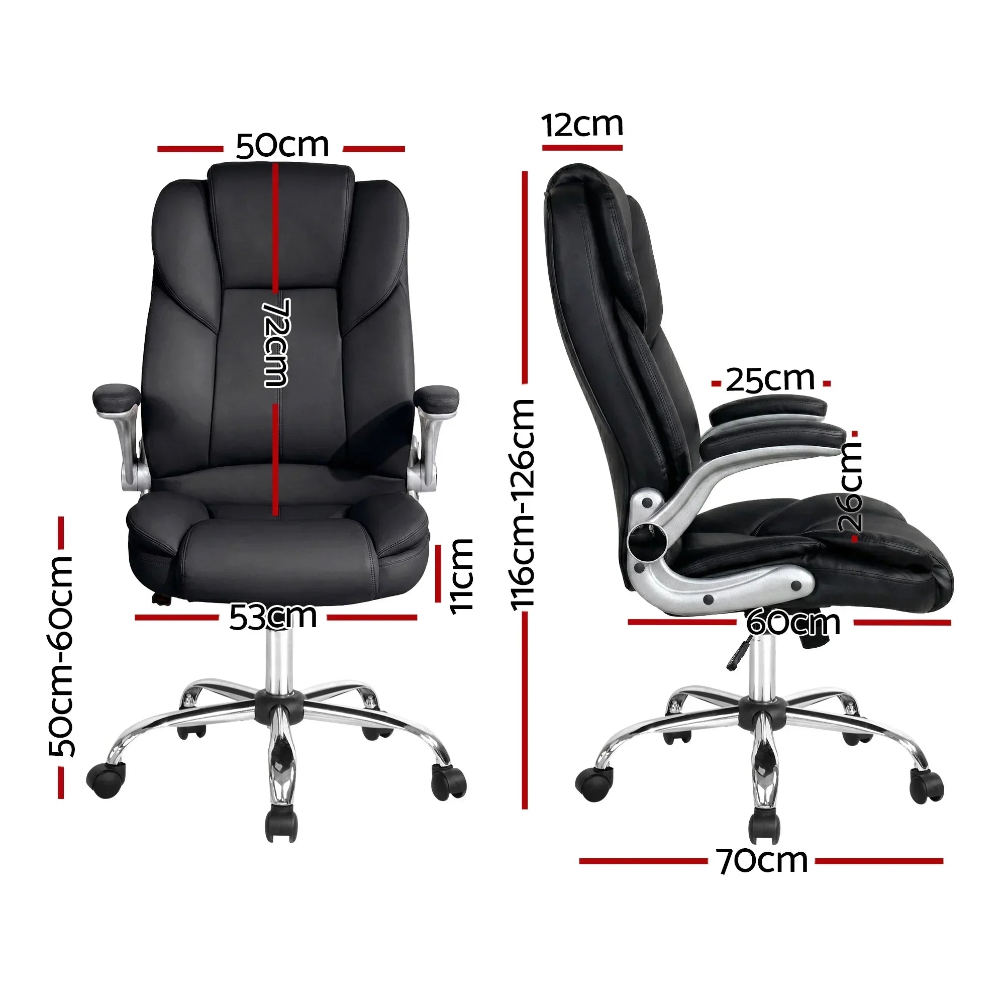 Kea Executive Office Chair – PU Leather, Lumbar Support, Retractable Arms Black