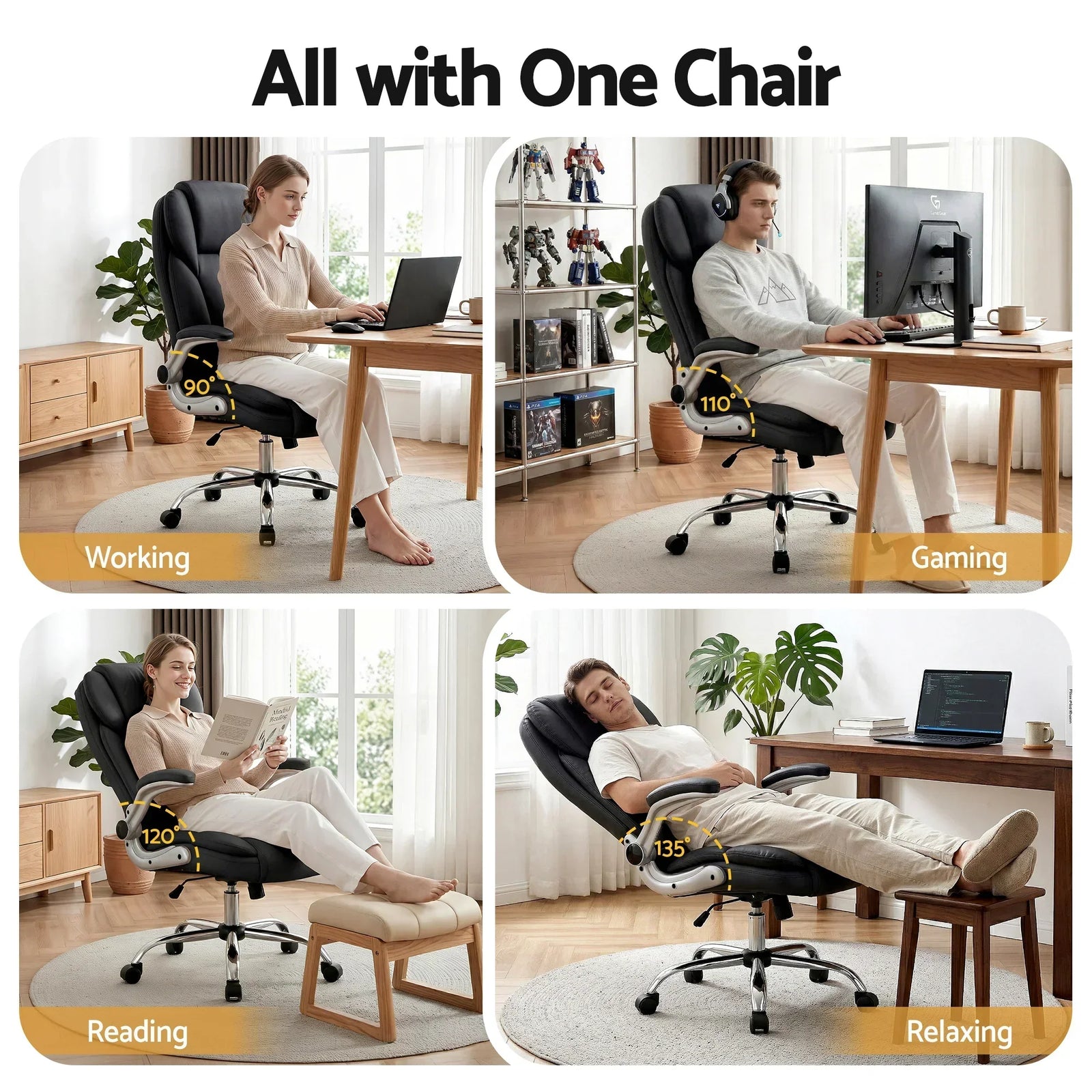 Kea Executive Office Chair – PU Leather, Lumbar Support, Retractable Arms Black