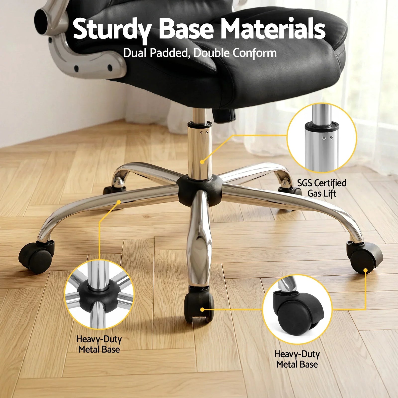 Kea Executive Office Chair – PU Leather, Lumbar Support, Retractable Arms Black