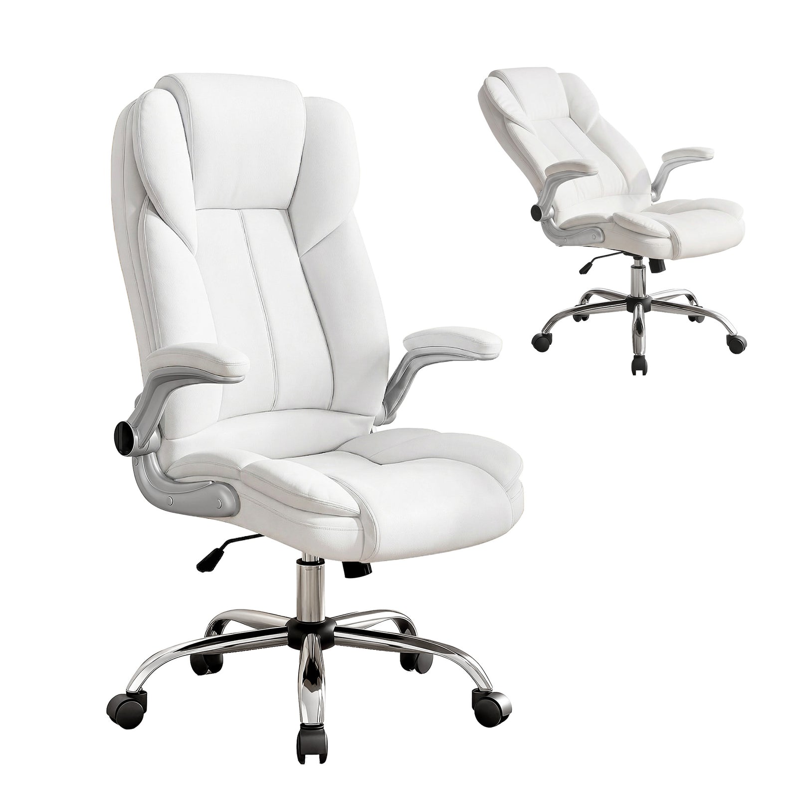 Artiss Kea Executive Office Chair – PU Leather, Lumbar Support, Retractable Arms White