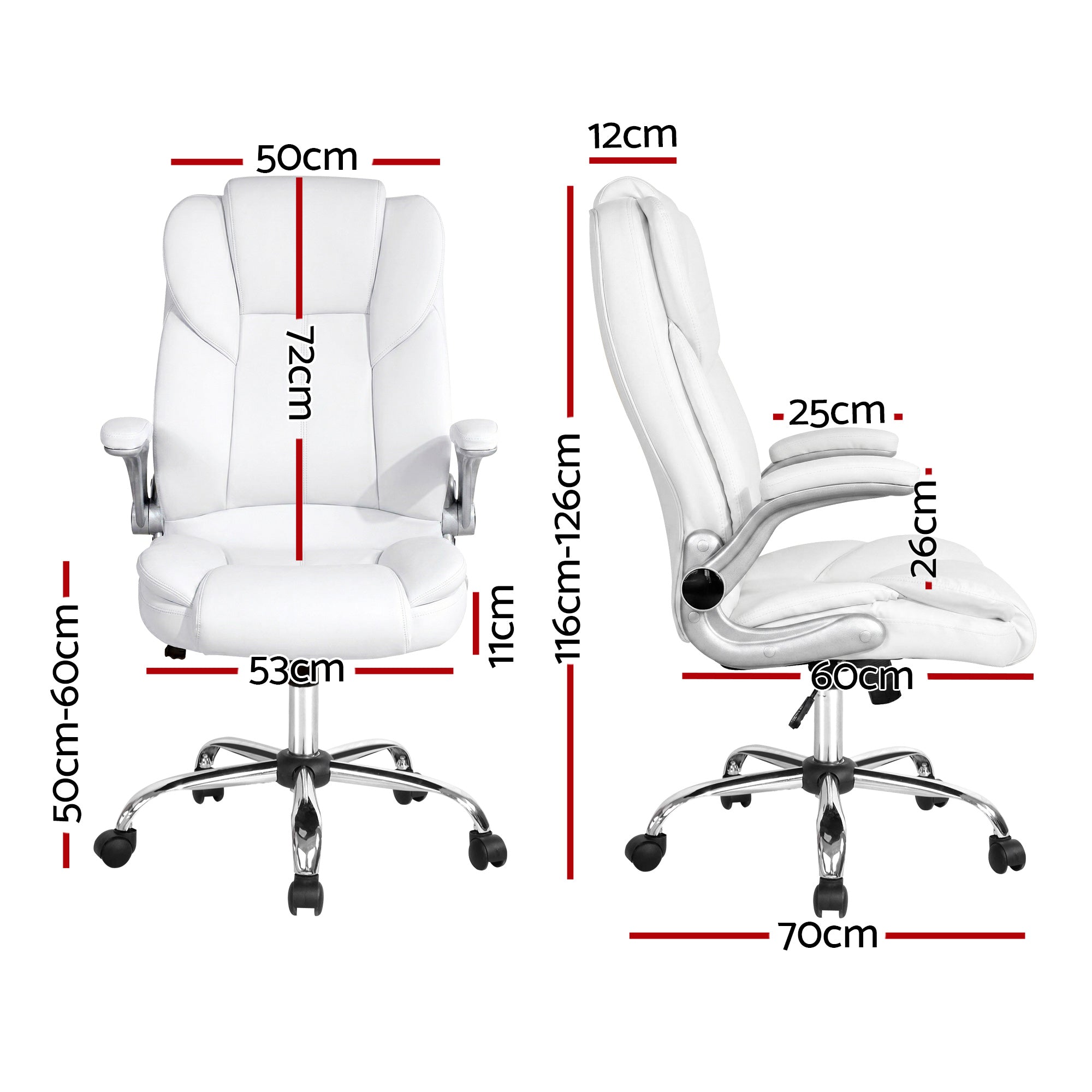 Artiss Kea Executive Office Chair – PU Leather, Lumbar Support, Retractable Arms White