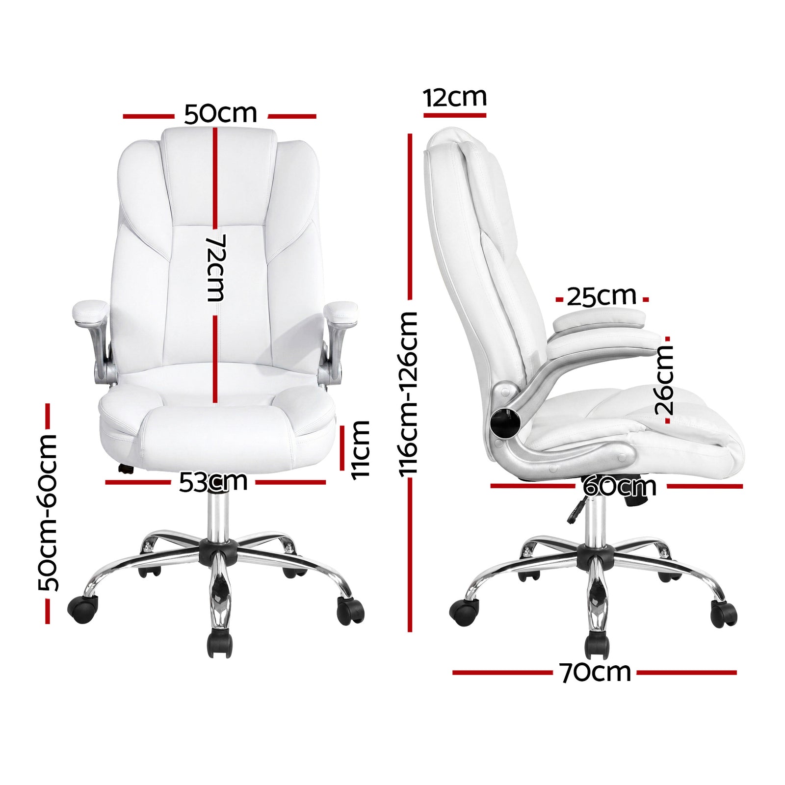 Artiss Kea Executive Office Chair – PU Leather, Lumbar Support, Retractable Arms White