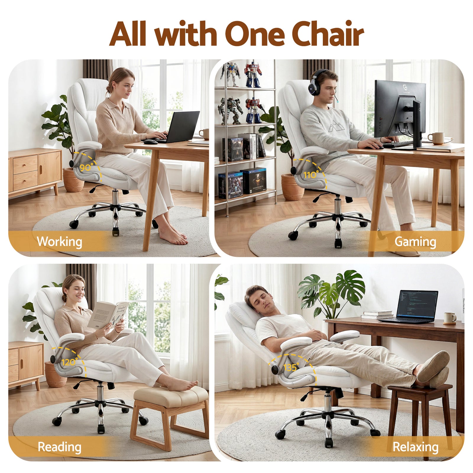 Artiss Kea Executive Office Chair – PU Leather, Lumbar Support, Retractable Arms White