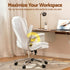 Artiss Kea Executive Office Chair – PU Leather, Lumbar Support, Retractable Arms White