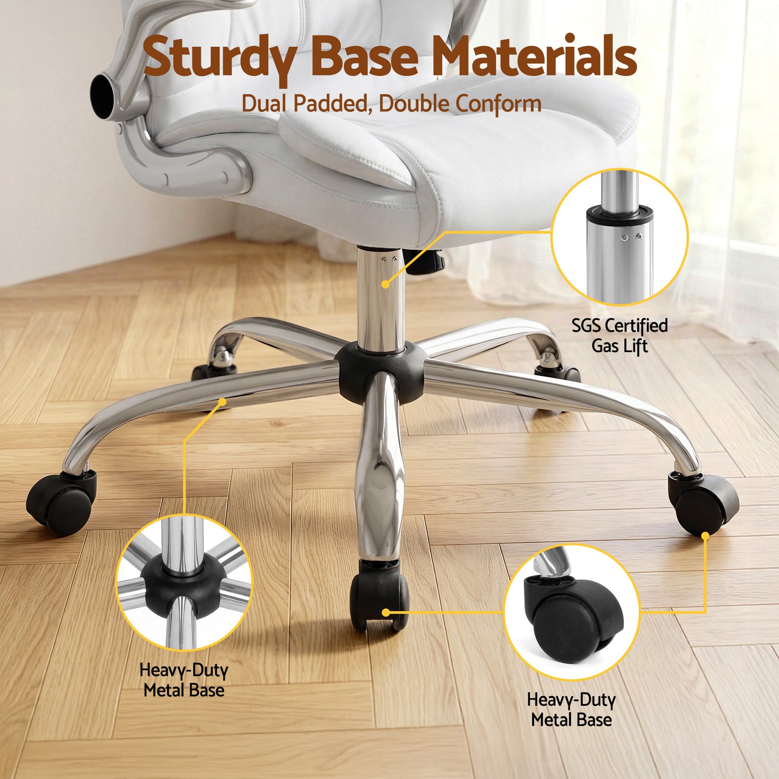 Artiss Kea Executive Office Chair – PU Leather, Lumbar Support, Retractable Arms White