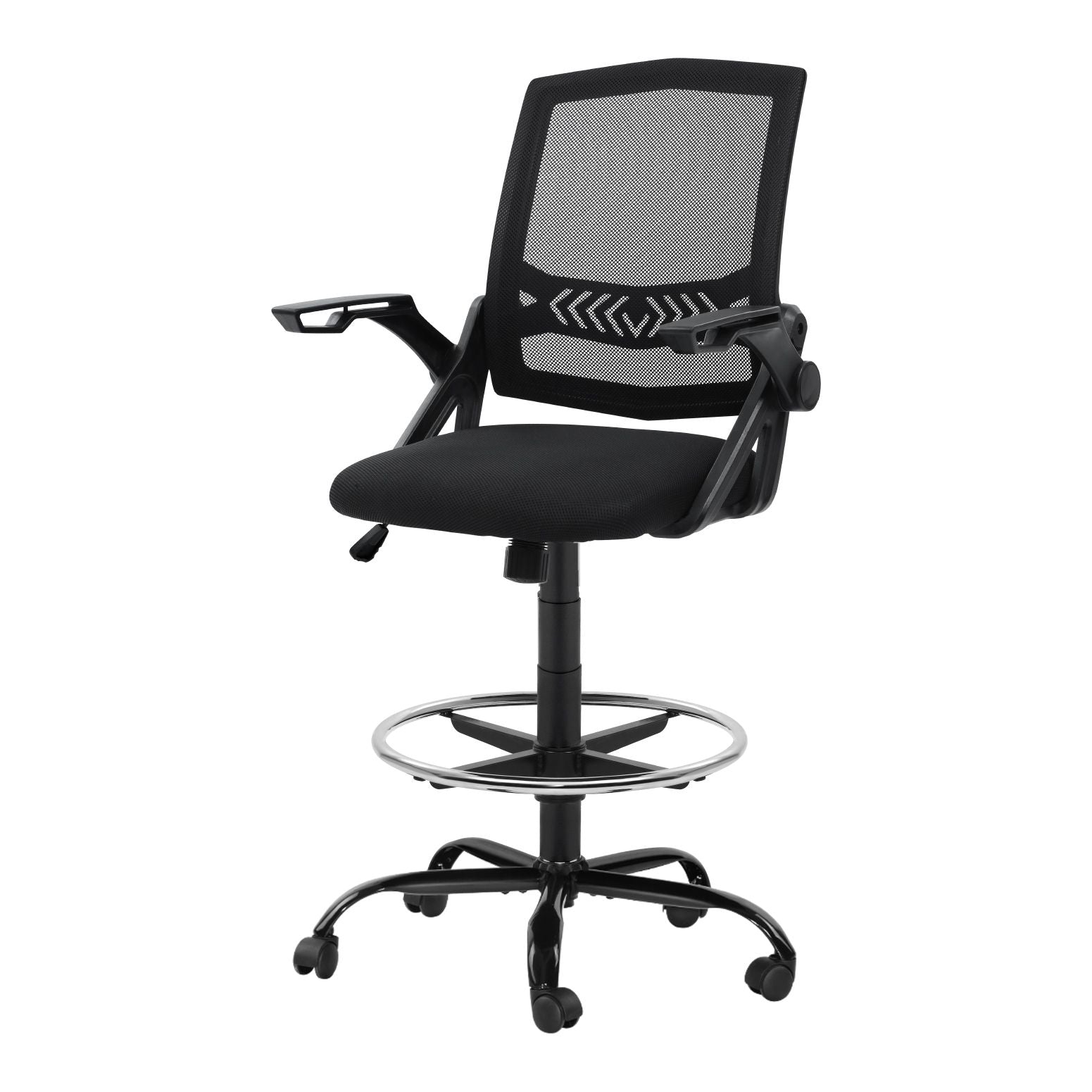 Mesh Drafting Chair Adjustable Swivel Office Stool with Footrest Black