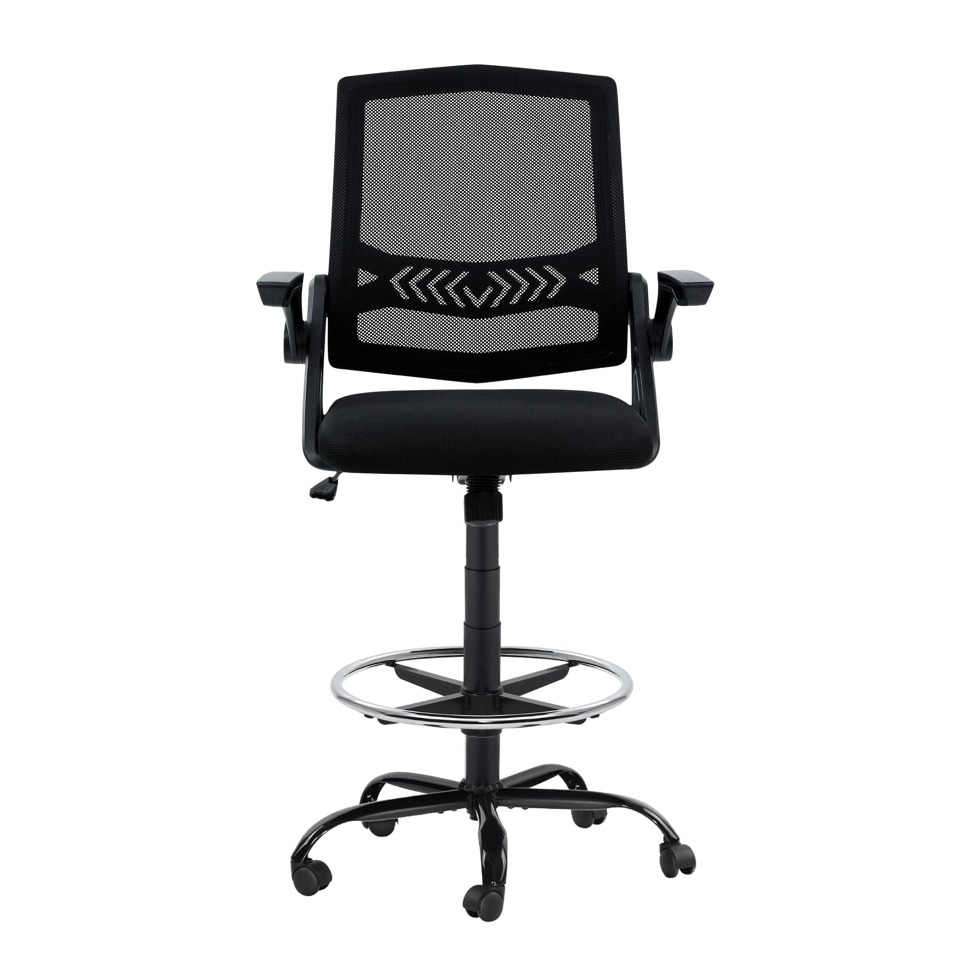 Mesh Drafting Chair Adjustable Swivel Office Stool with Footrest Black