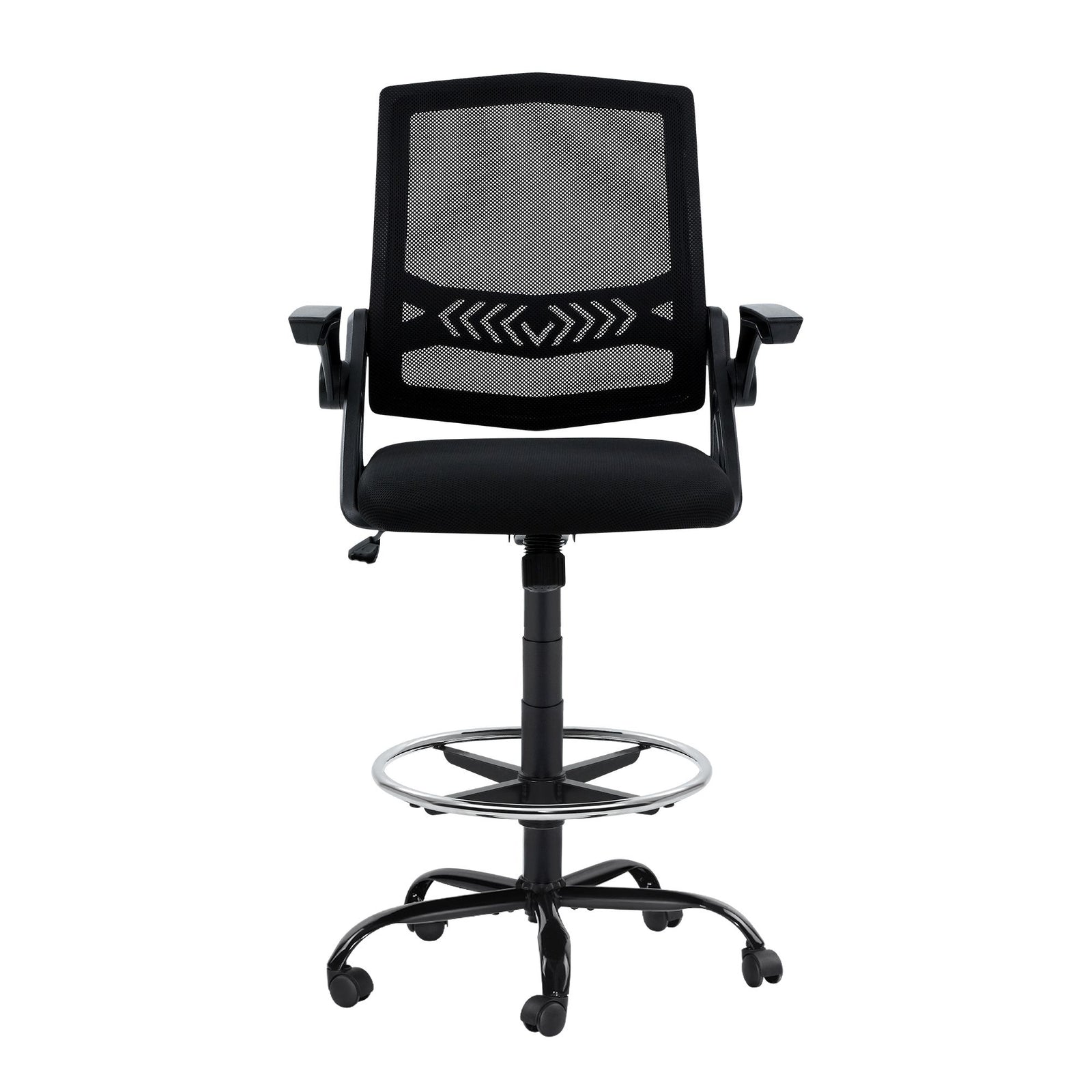 Artiss Mesh Drafting Chair Adjustable Swivel Office Stool with Footrest Black