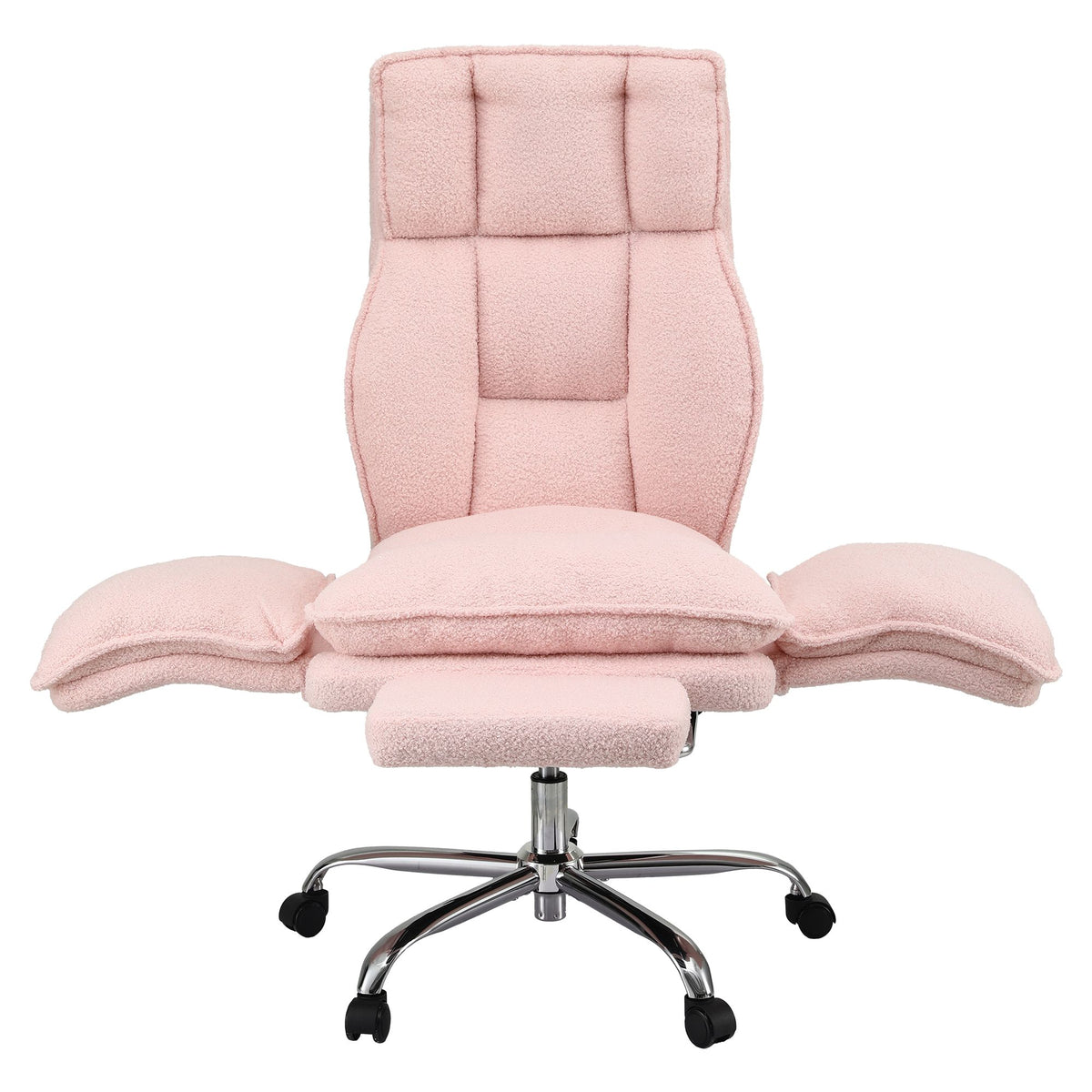 Artiss Big & Tall Criss Cross Office Chair with Flip Armrests Foot Rest Reclining Teddy Fleece Pink