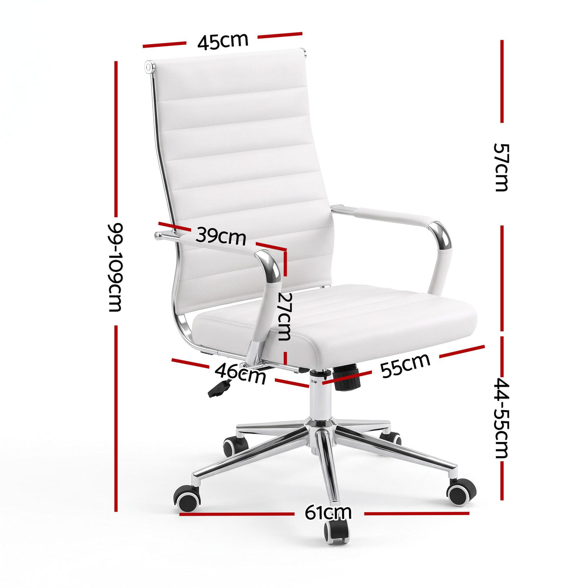 Artiss Conference Office Chair Swivel Computer Chair High Back Ribbed PU Leather White