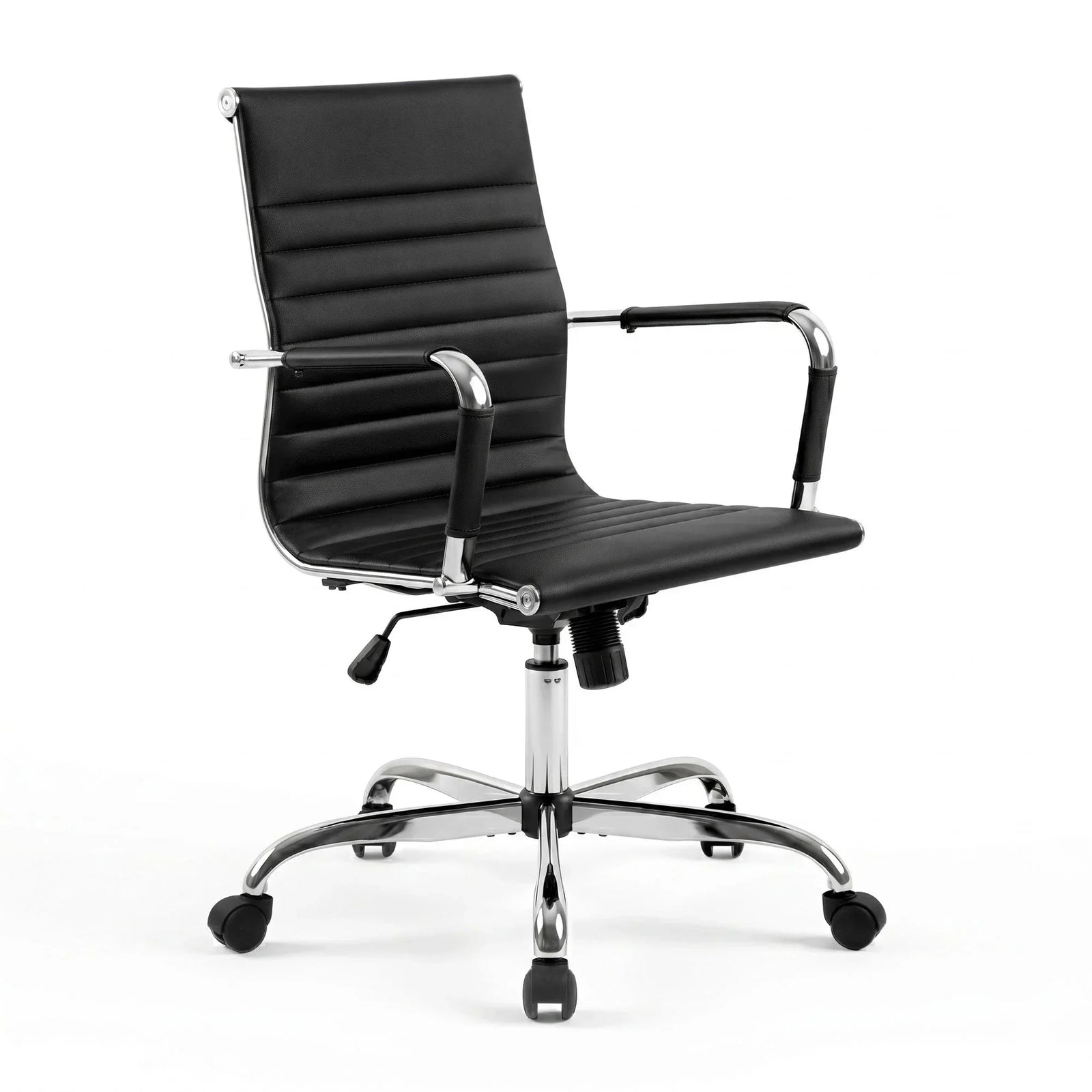 Artiss Mid Back PU Leather Office Chair 360° Swivel Adjustable Chrome Base