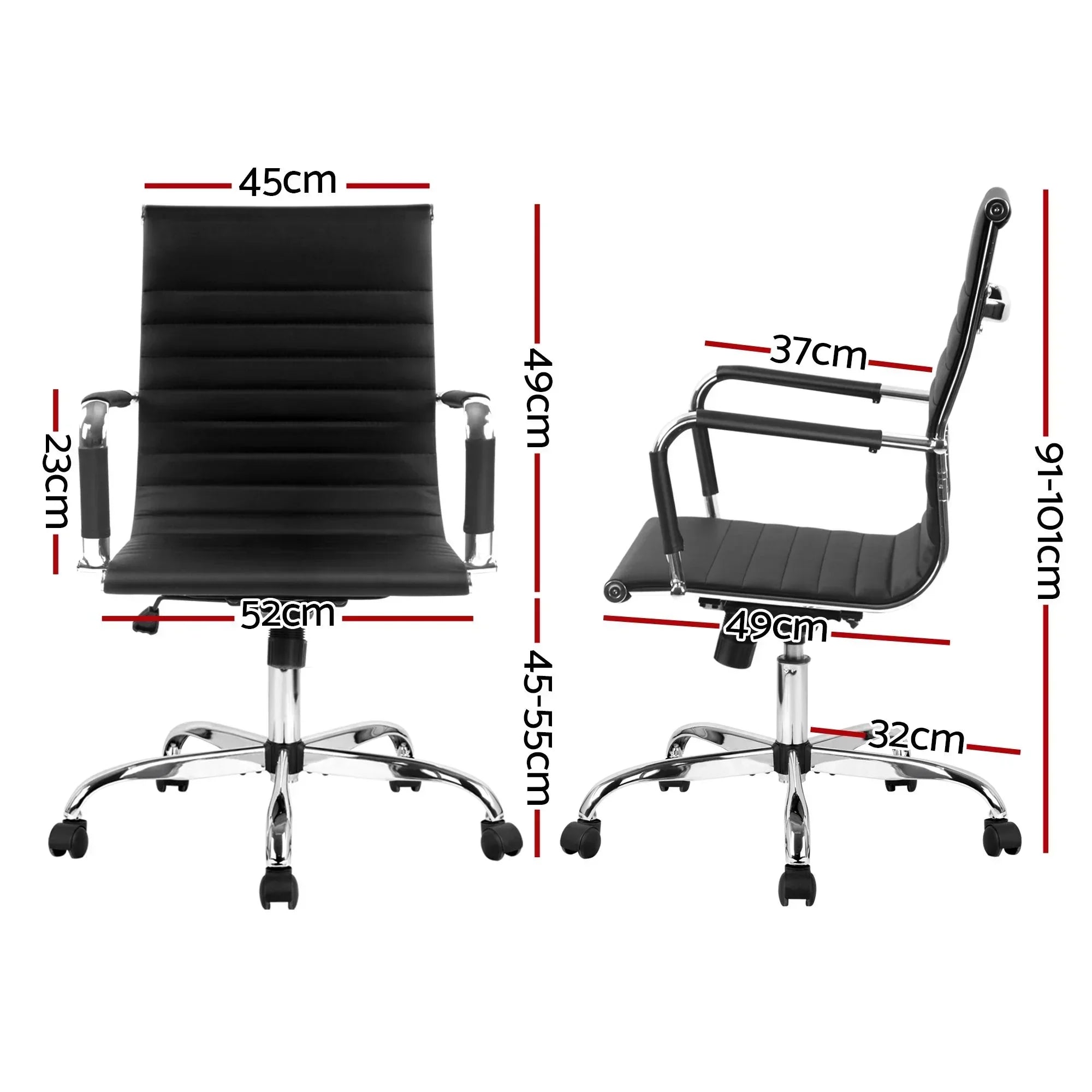 Mid Back PU Leather Office Chair 360° Swivel Adjustable Chrome Base