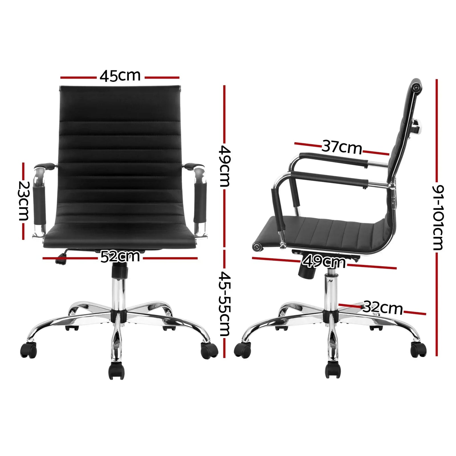 Artiss Mid Back PU Leather Office Chair 360° Swivel Adjustable Chrome Base