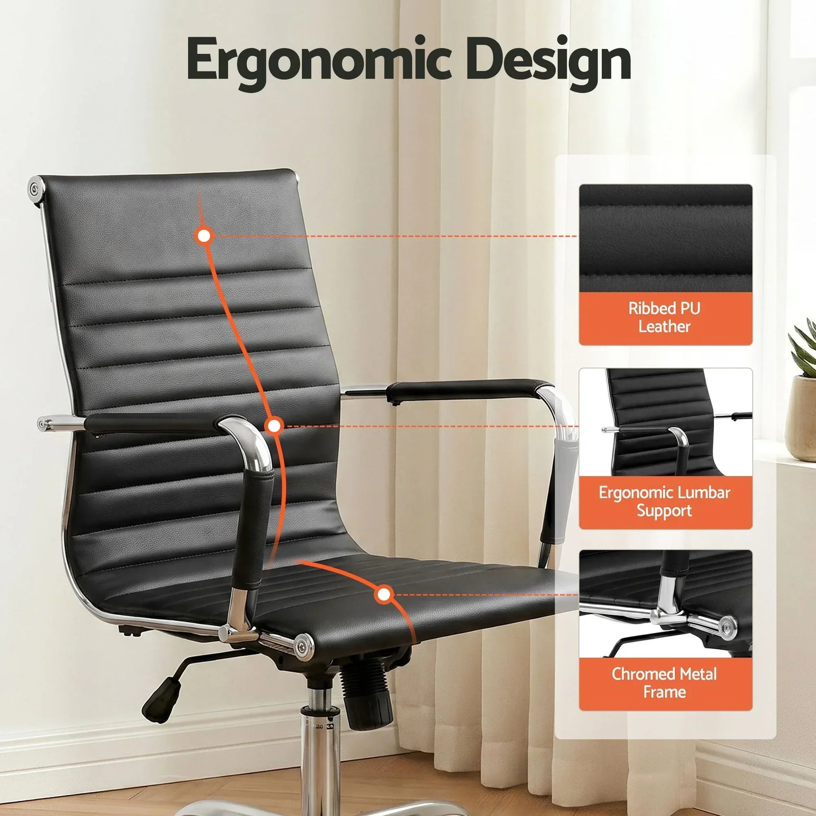 Artiss Mid Back PU Leather Office Chair 360° Swivel Adjustable Chrome Base