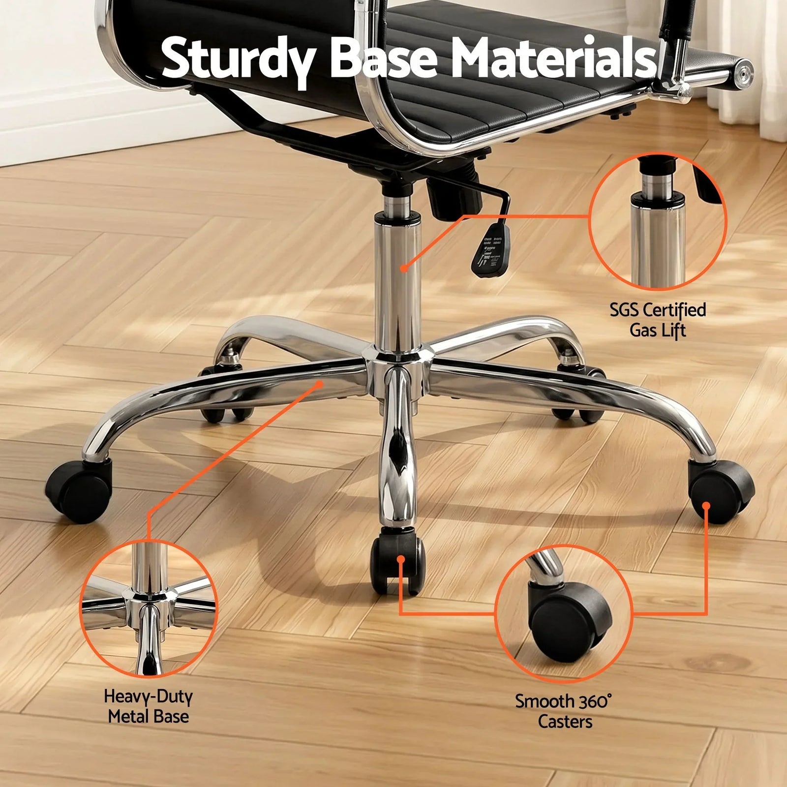 Artiss Mid Back PU Leather Office Chair 360° Swivel Adjustable Chrome Base