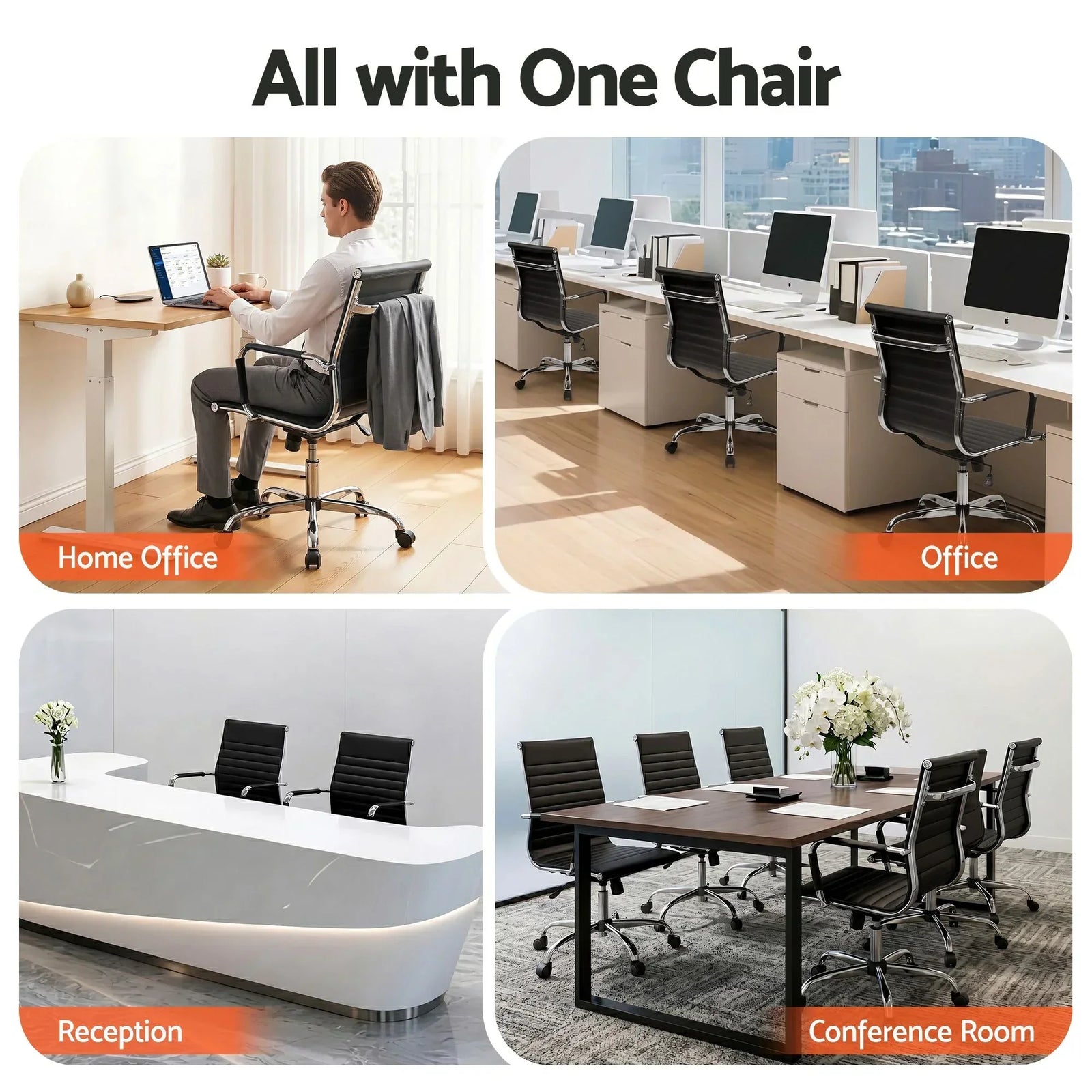 Artiss Mid Back PU Leather Office Chair 360° Swivel Adjustable Chrome Base