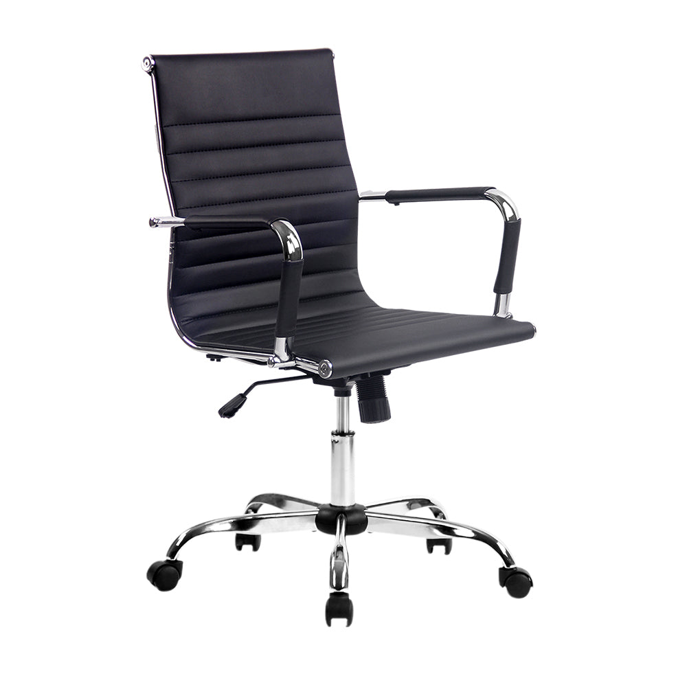 Artiss Office Chair Conference Chairs PU Leather Mid Back Black