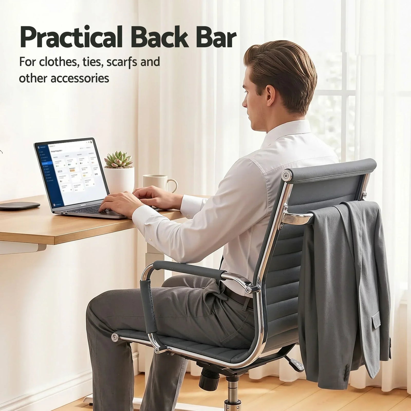Artiss Office Chair Conference Chairs PU Leather Mid Back Grey