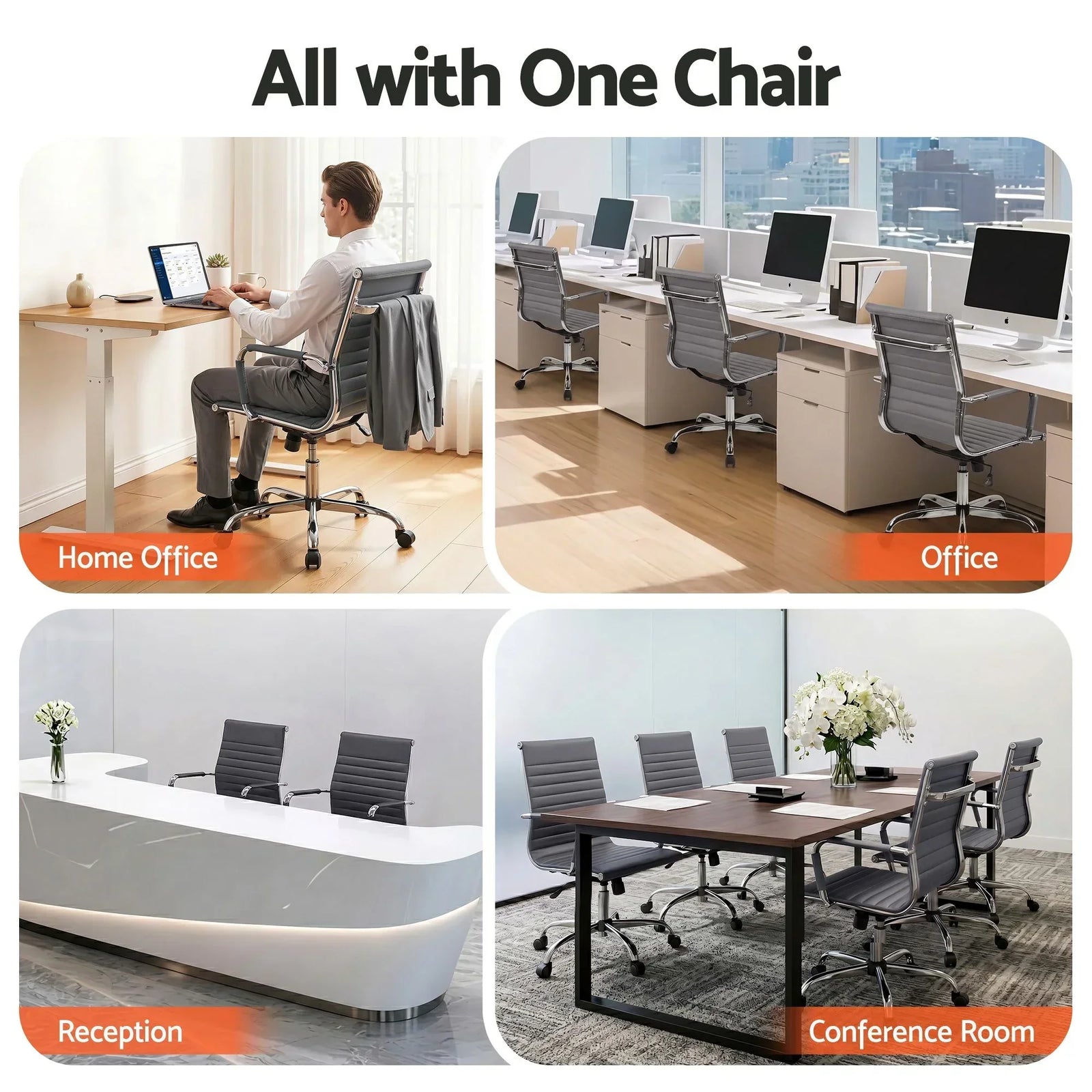 Artiss Office Chair Conference Chairs PU Leather Mid Back Grey