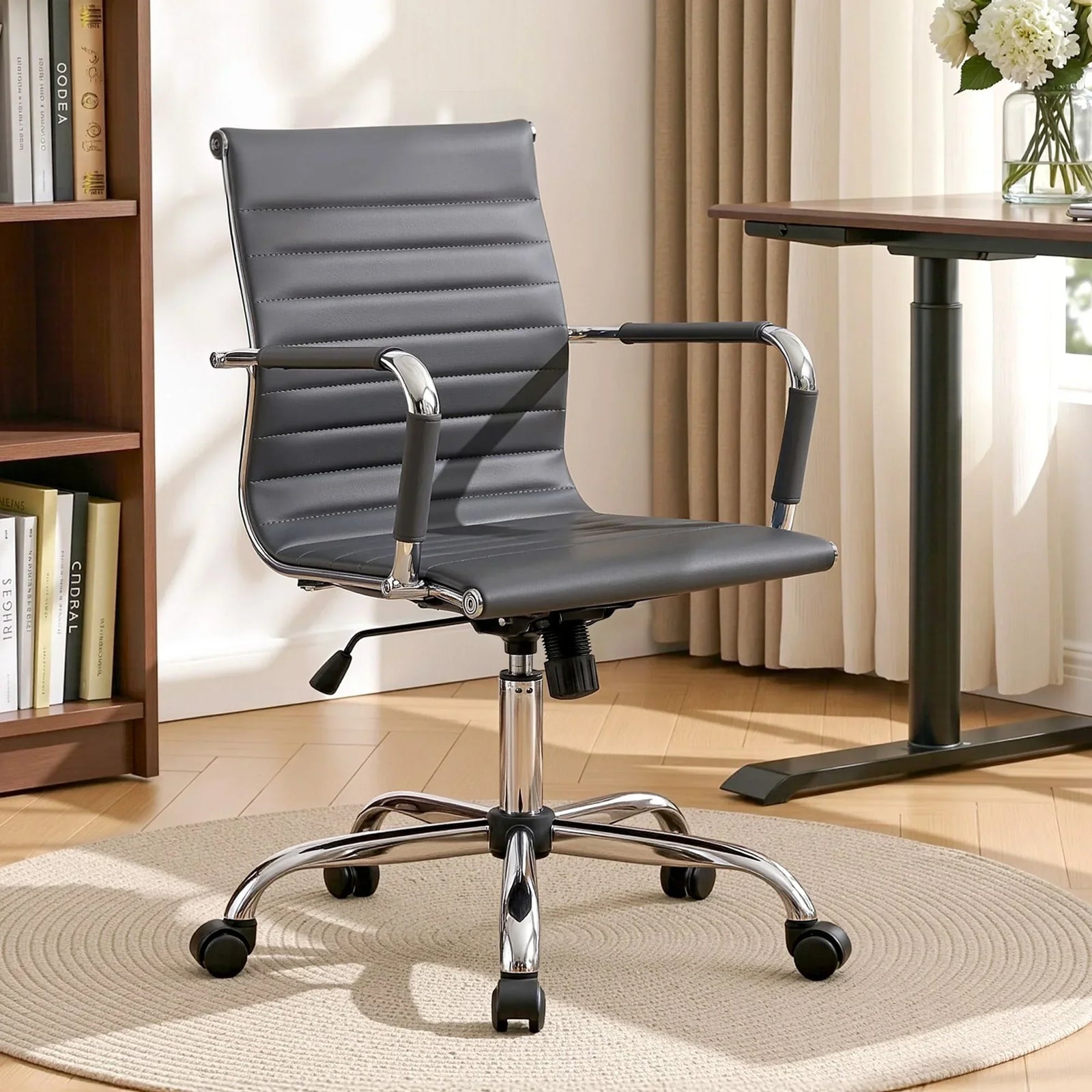 Artiss Office Chair Conference Chairs PU Leather Mid Back Grey