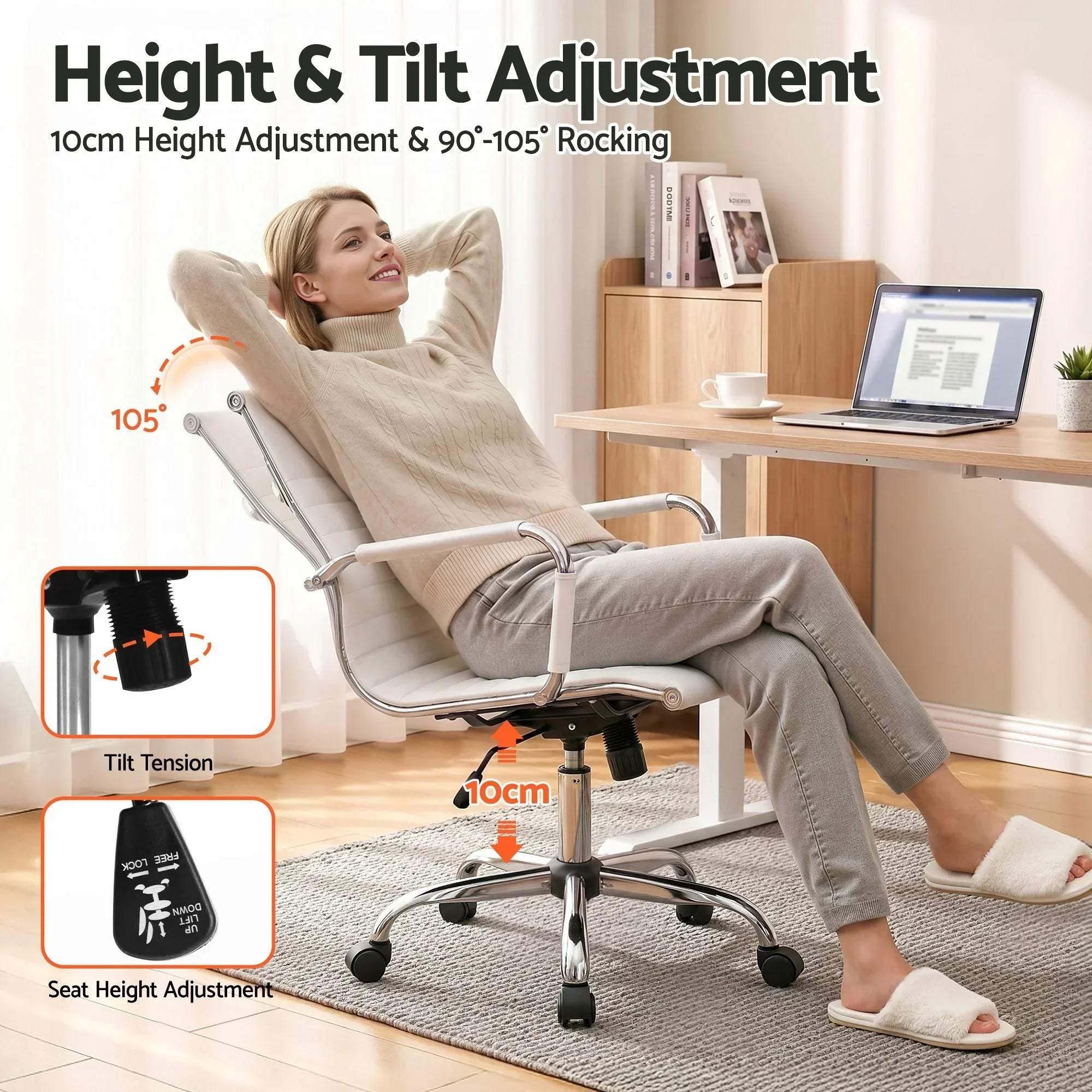 Mid Back PU Leather Office Chair Adjustable Height Tilt Chrome Base