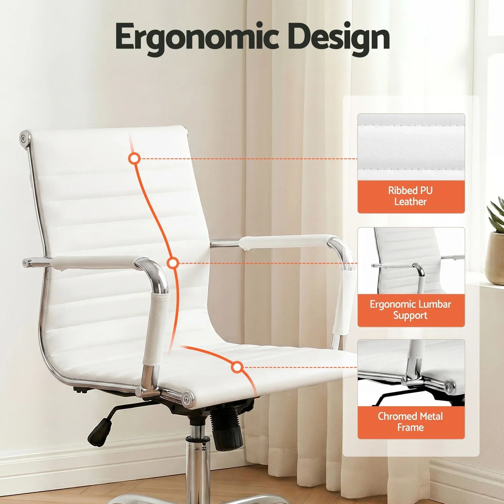 Mid Back PU Leather Office Chair Adjustable Height Tilt Chrome Base