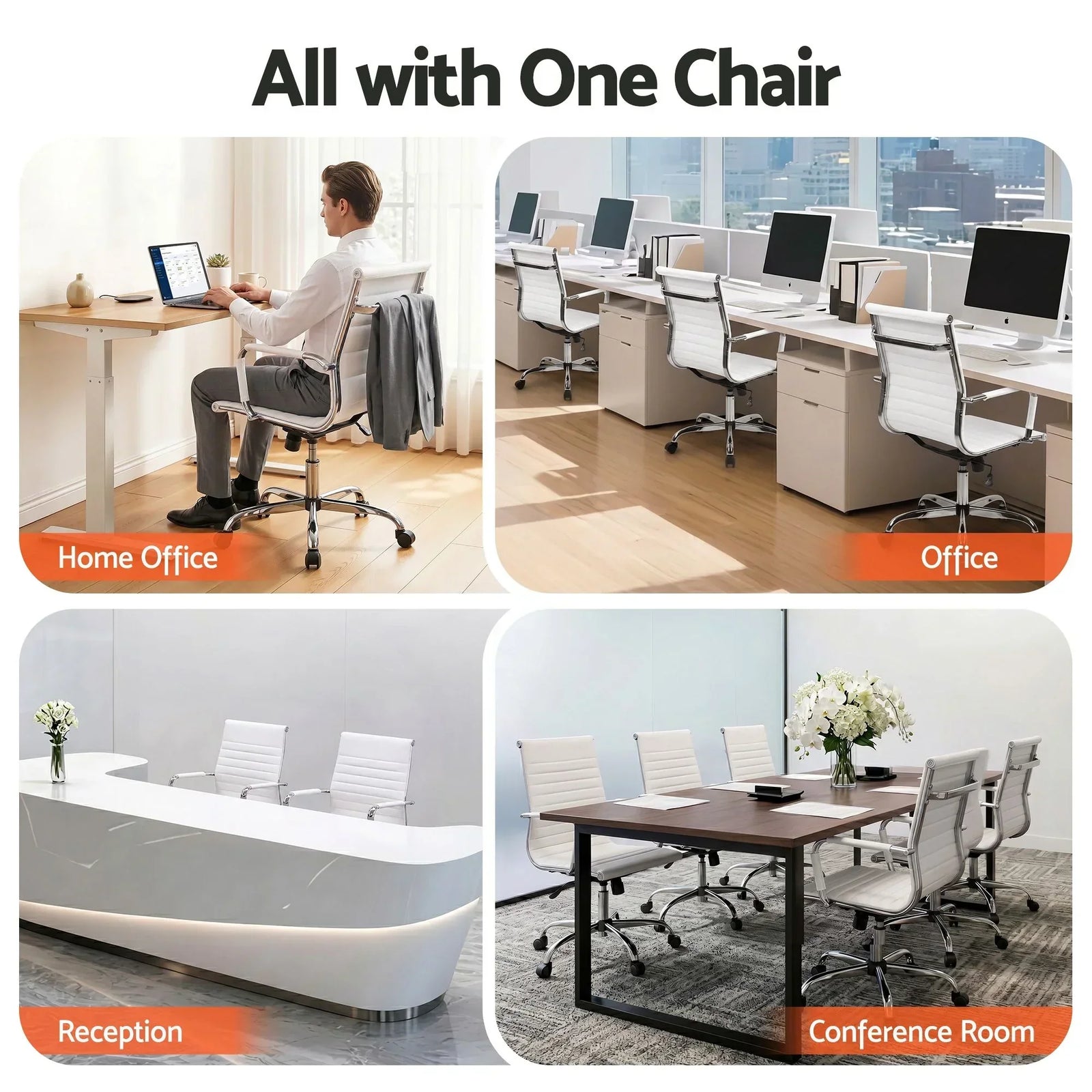 Artiss Mid Back PU Leather Office Chair Adjustable Height Tilt Chrome Base