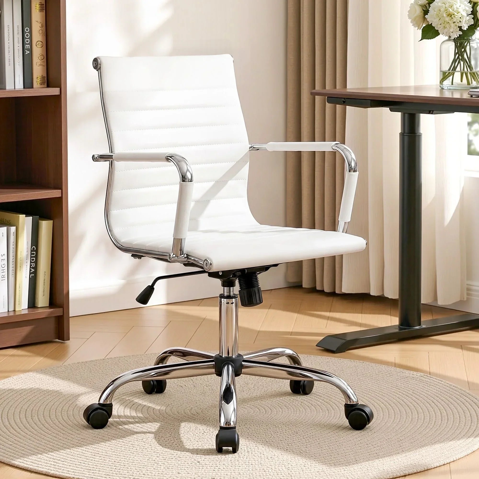 Mid Back PU Leather Office Chair Adjustable Height Tilt Chrome Base