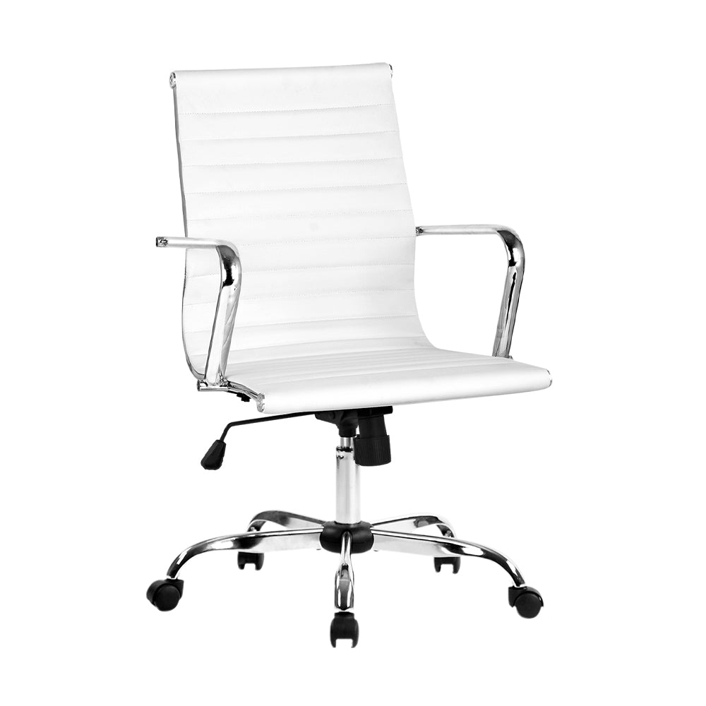 Office Chair PU Leather Mid Back White