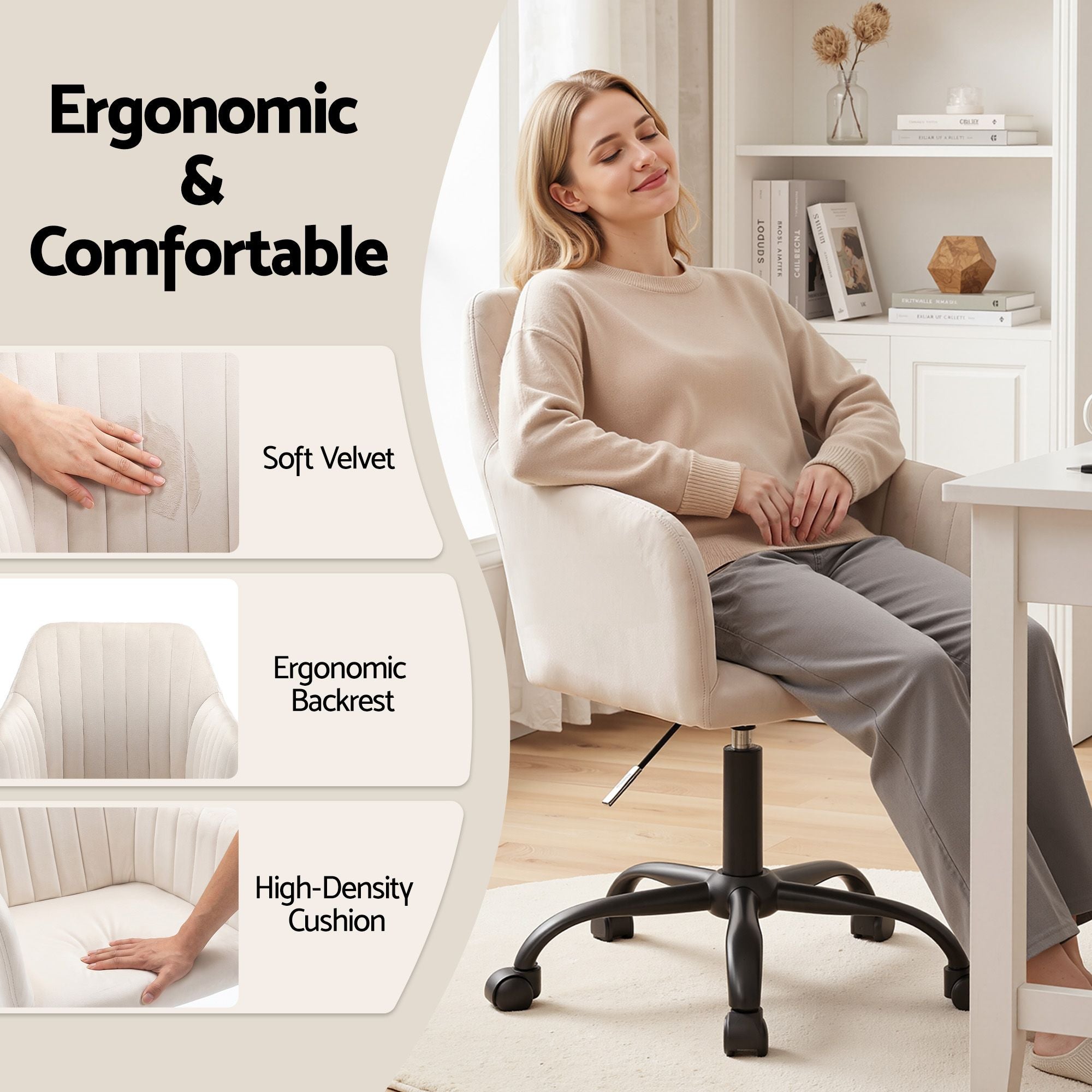 Office Chair Velvet Seat Cream