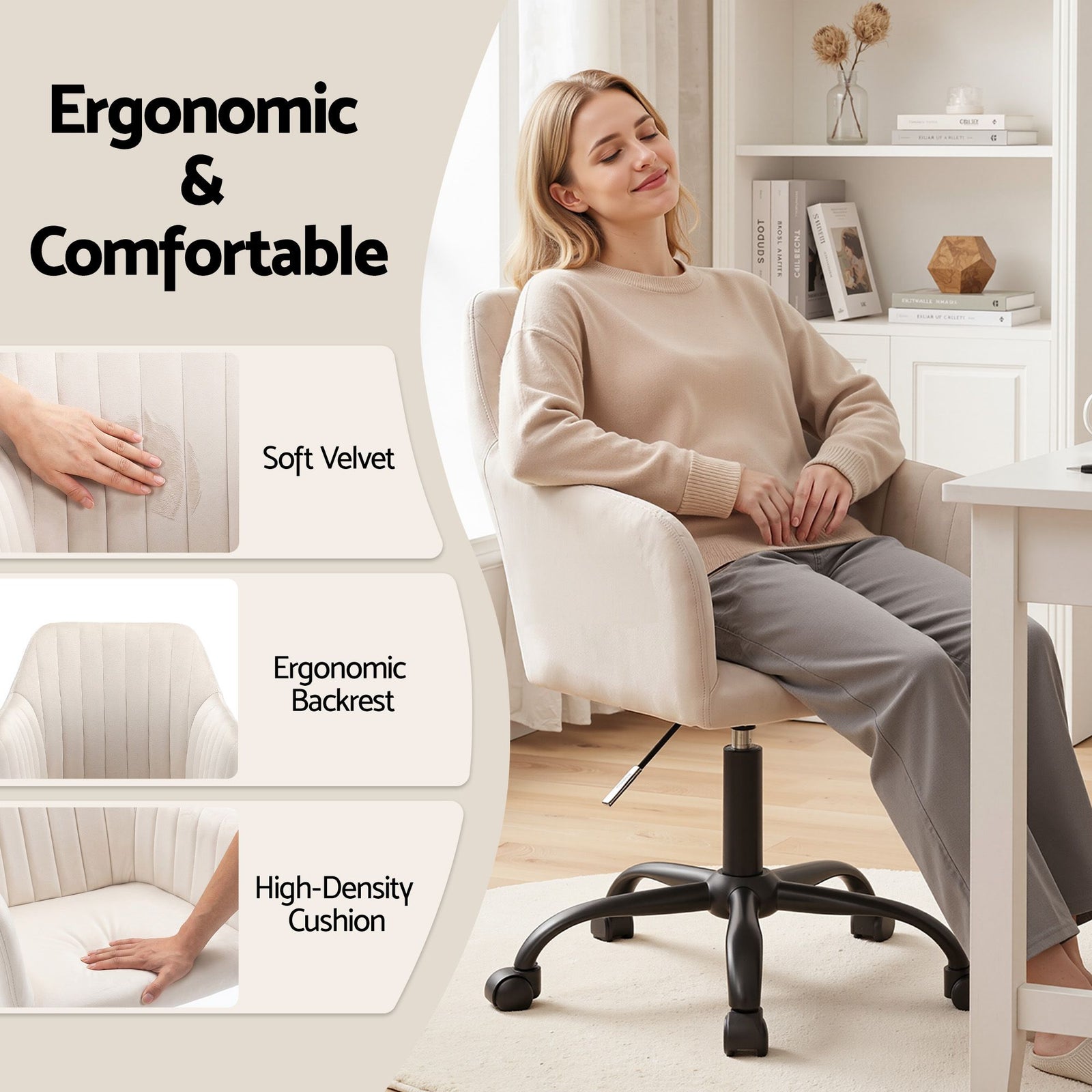 Artiss Office Chair Velvet Seat Cream