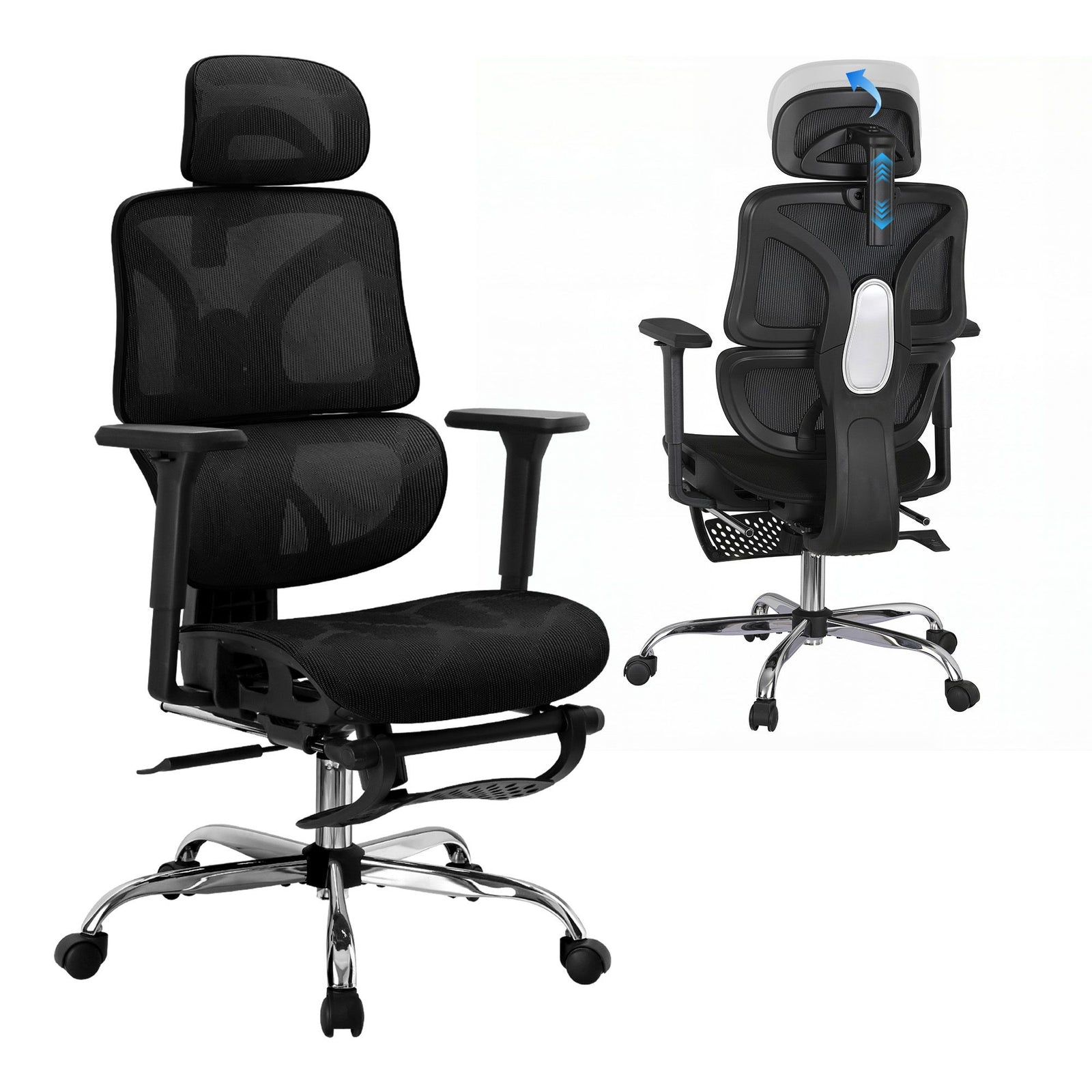 Artiss Ergonomic Office Chair with Footrest Mesh Reclining Black