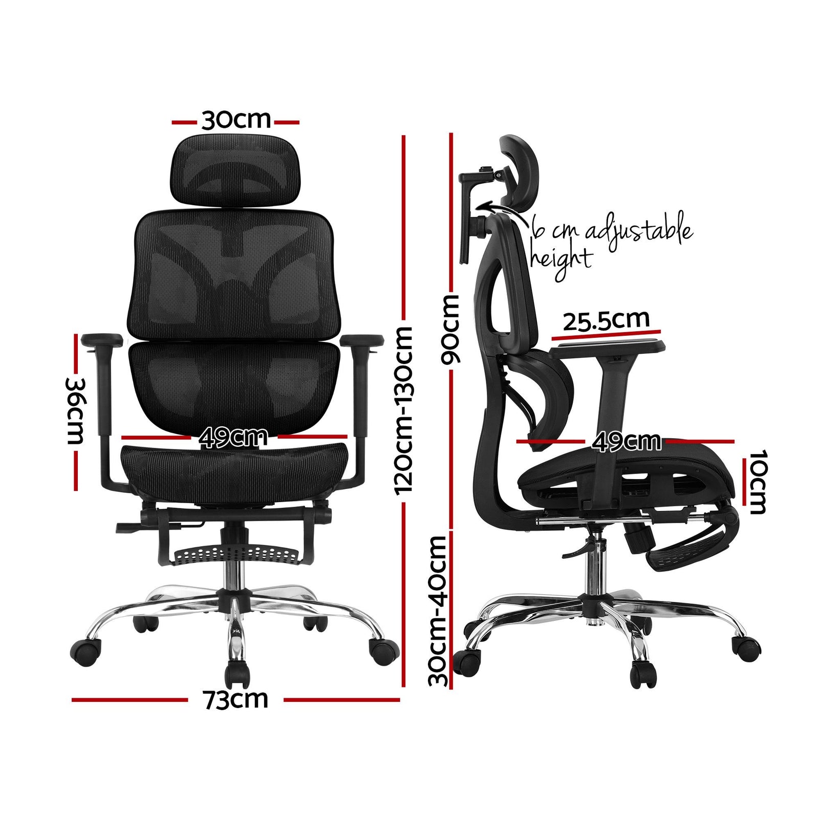 Artiss Ergonomic Office Chair with Footrest Mesh Reclining Black