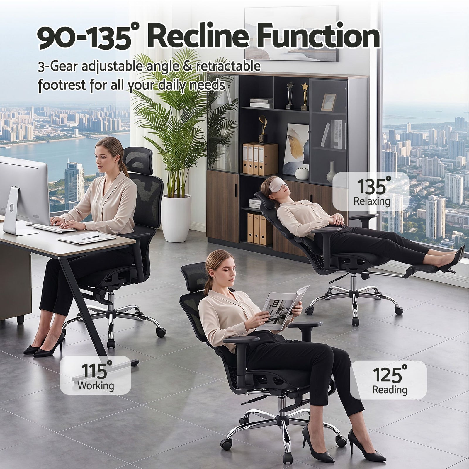 Artiss Ergonomic Office Chair with Footrest Mesh Reclining Black