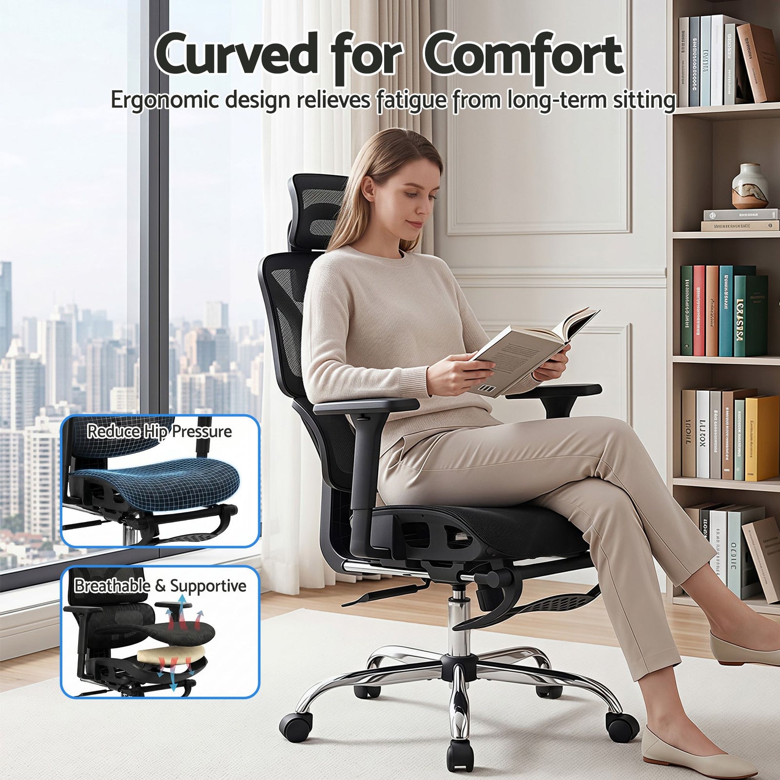 Artiss Ergonomic Office Chair with Footrest Mesh Reclining Black